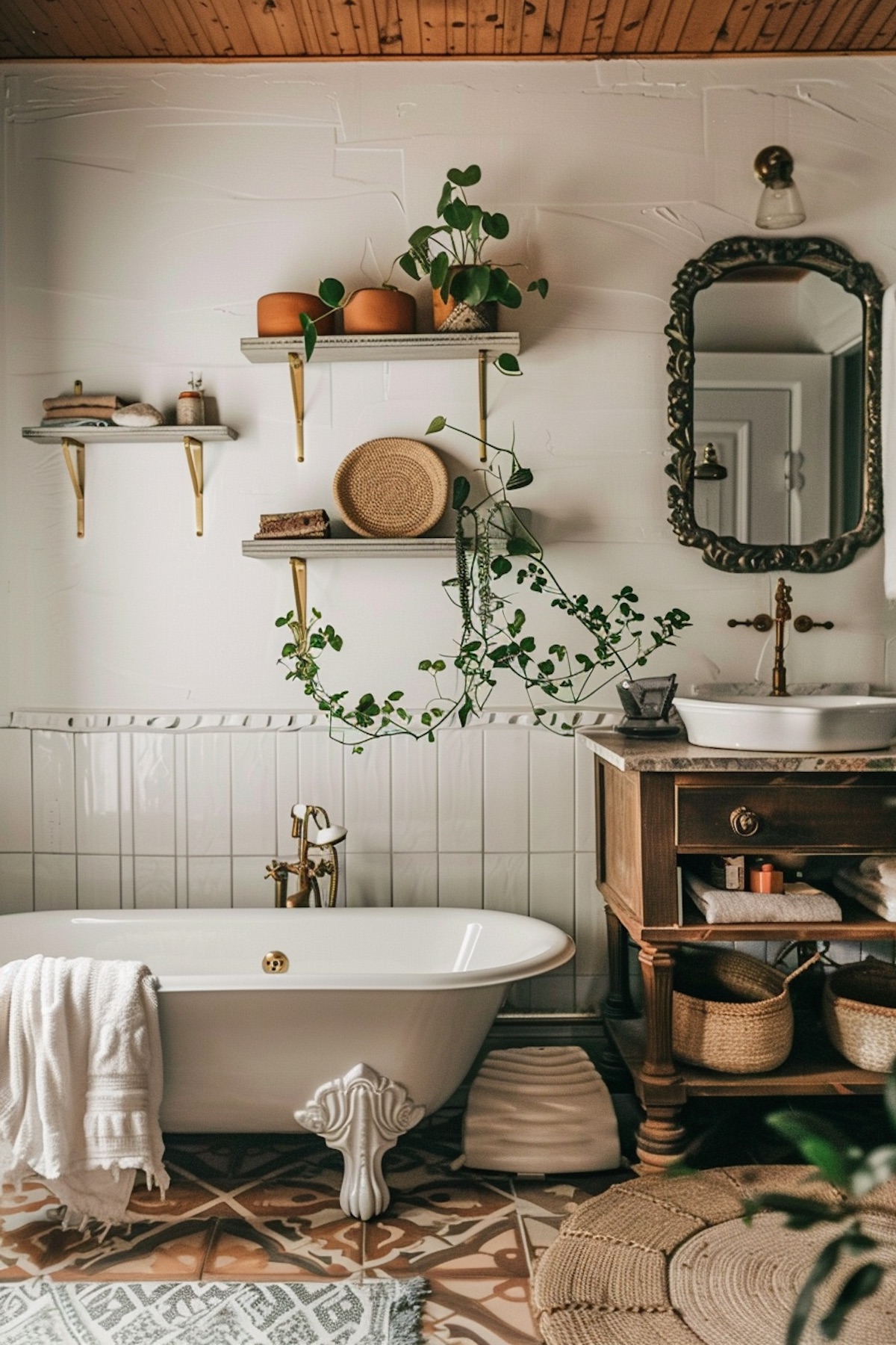 70s boho bathroom decor