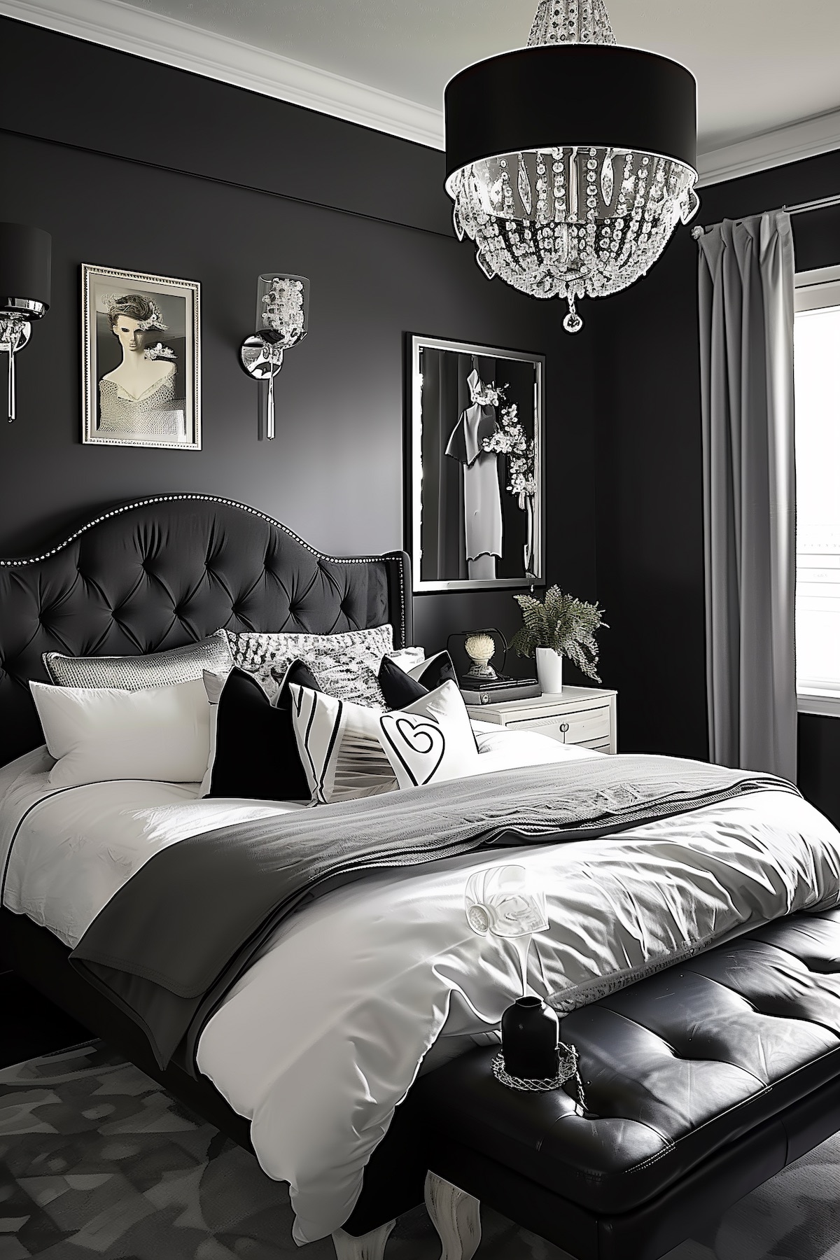 black luxurious bedroom decor ideas black and silver chandelier
