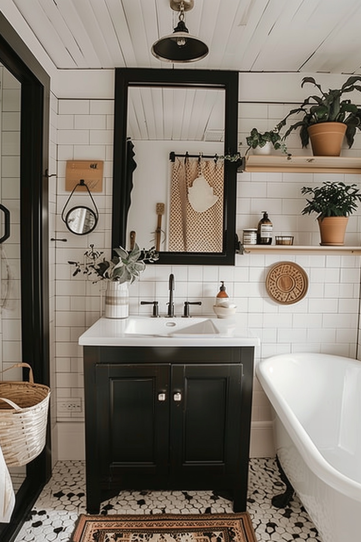 boho bathroom decor black and white