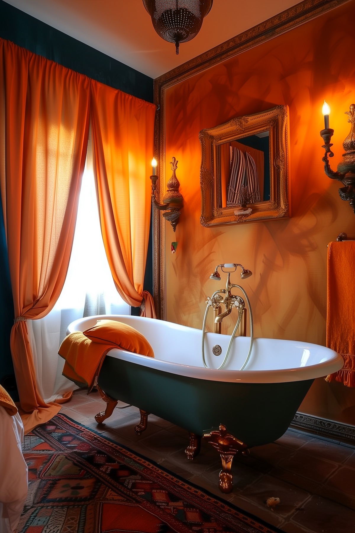 boho bathroom decor burnt orange