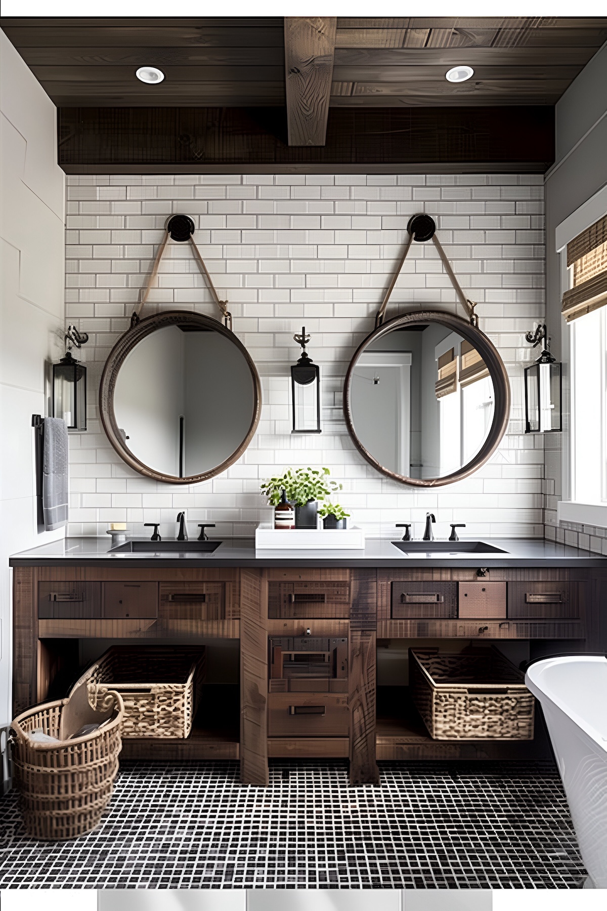 boho bathroom decor dark wood
