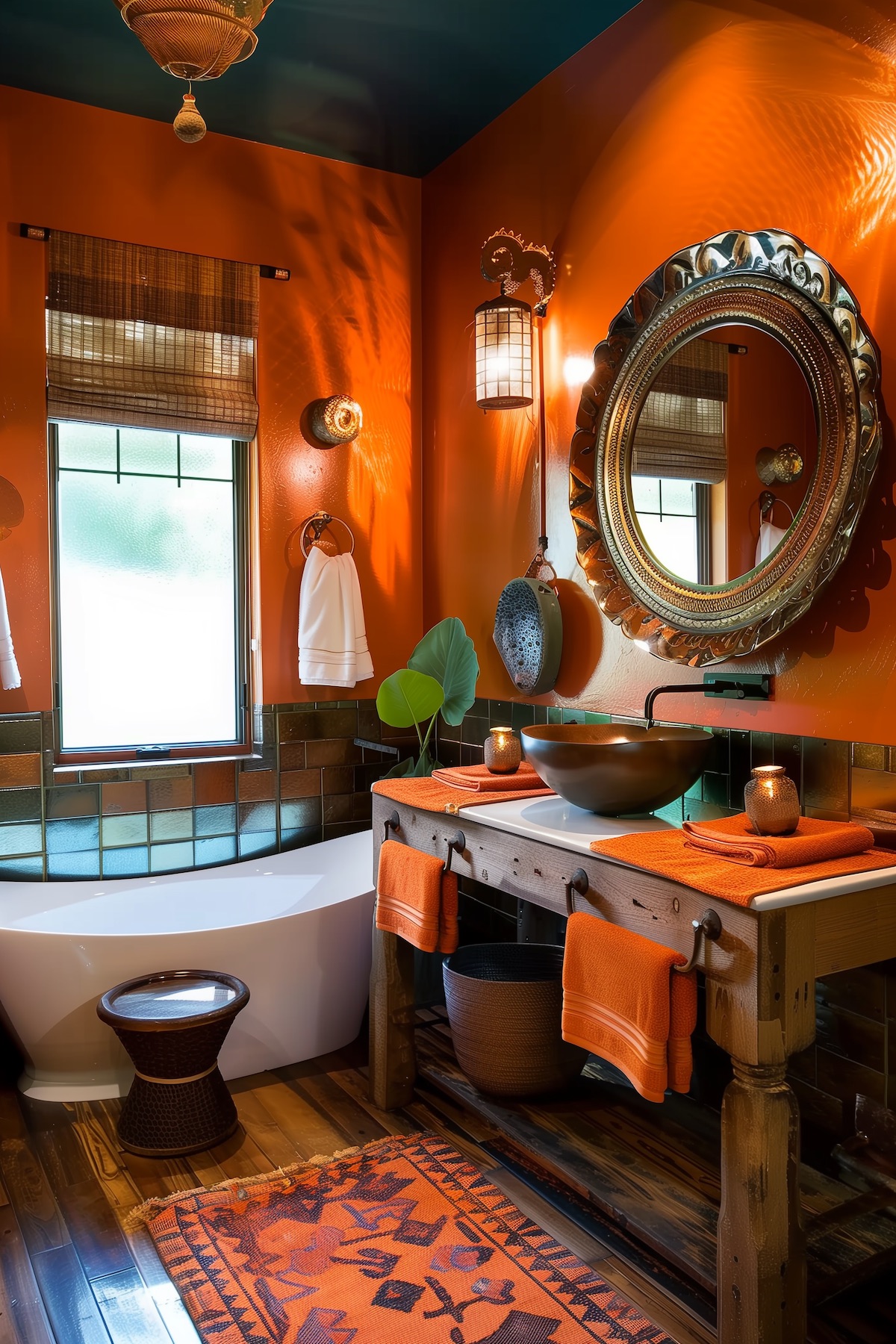 boho bathroom decor orange