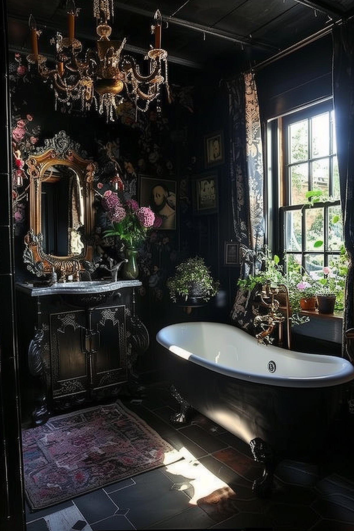 boho goth style decor bathroom