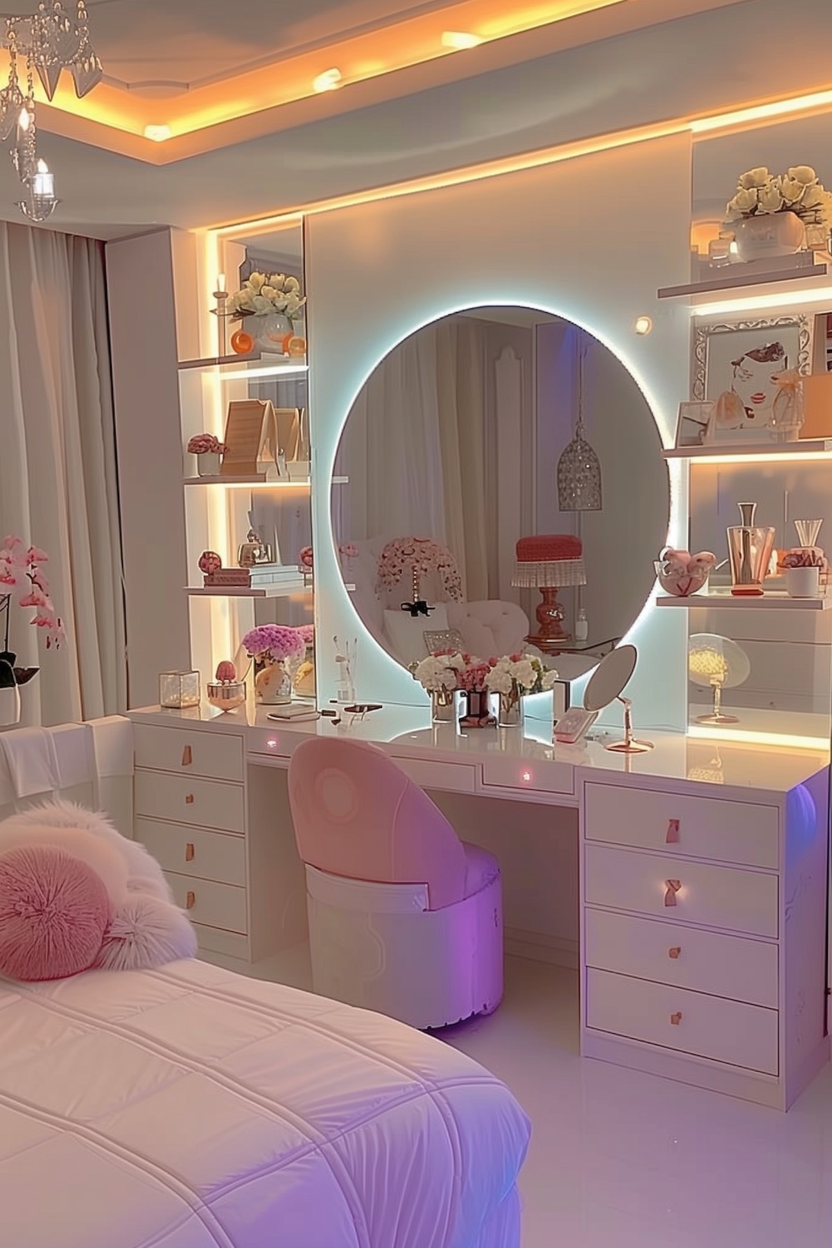luxurious pink and white bedroom idea for girl