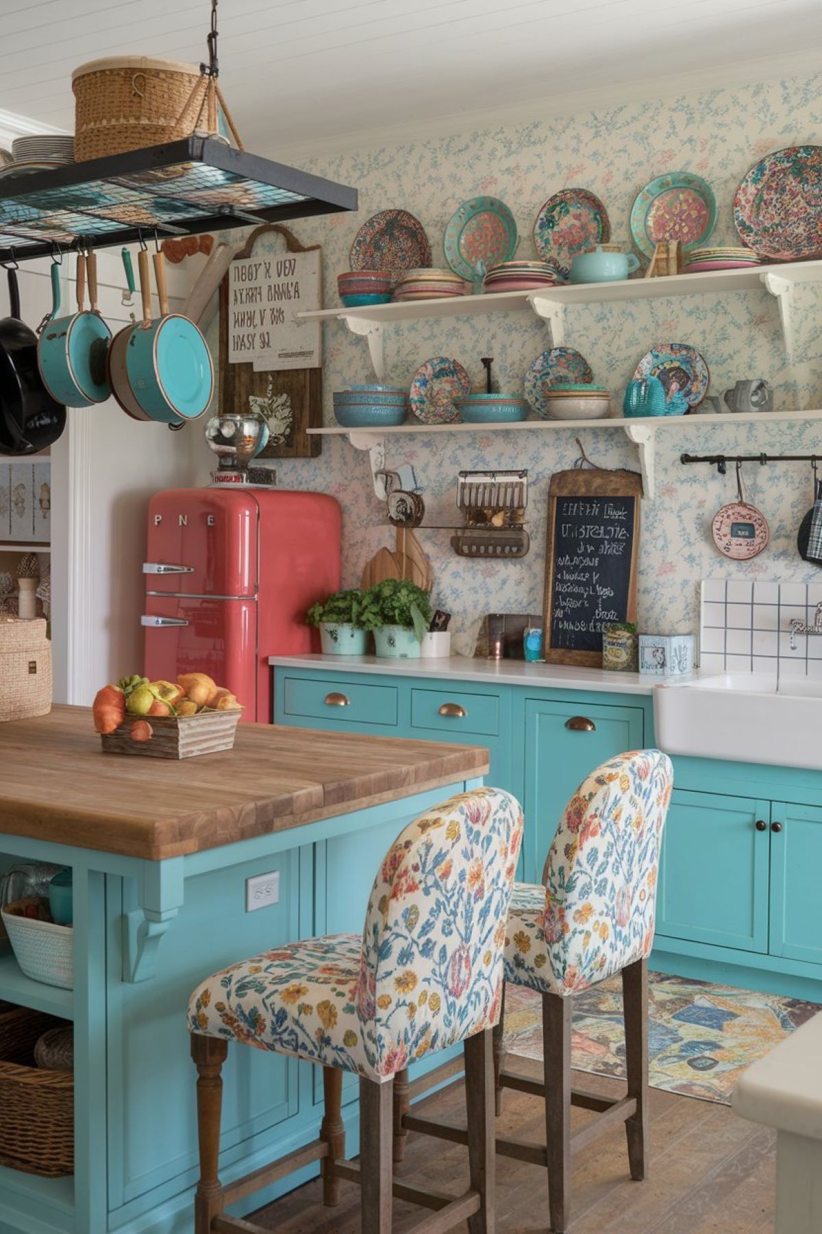 A vibrant and welcoming farmhouse kitchen inspired by Ree Drummond's (The Pioneer Woman)