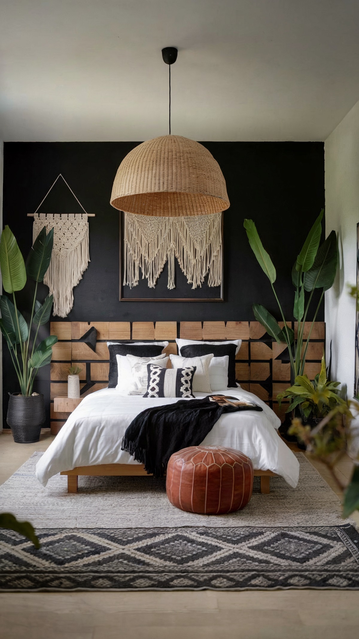 Black theme Boho Bedroom Idea