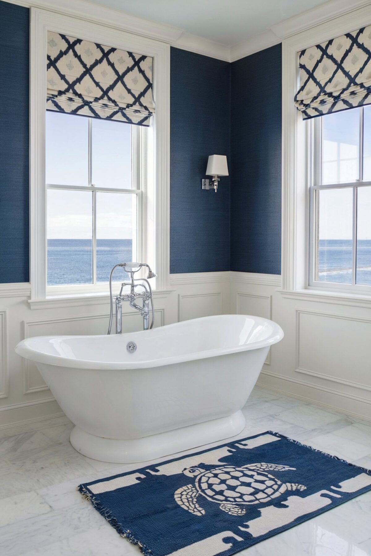 Coastal minimalist bathroom ideas with a dominant blue theme