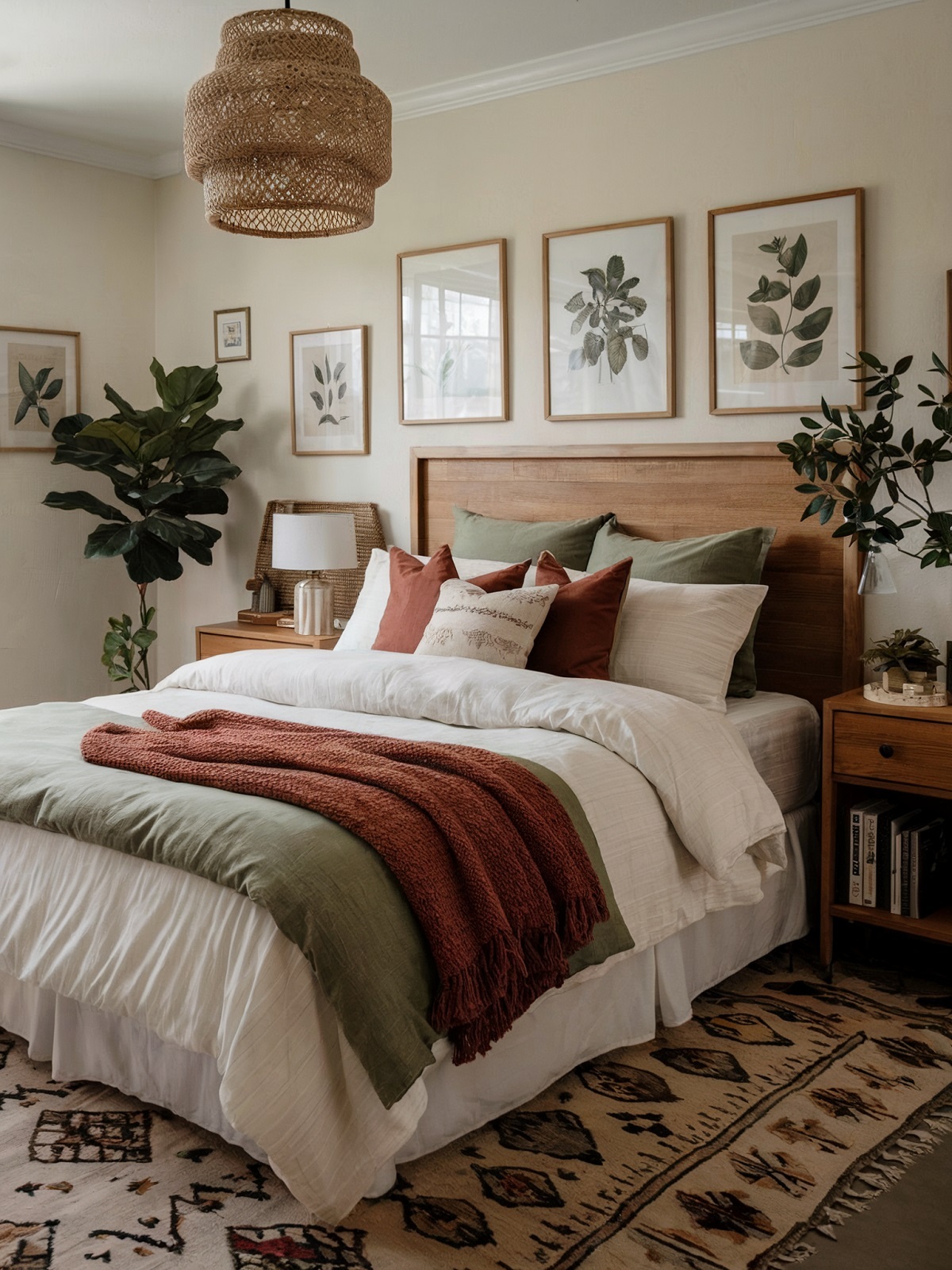Cozy Earth Boho Bedroom with Natural plants