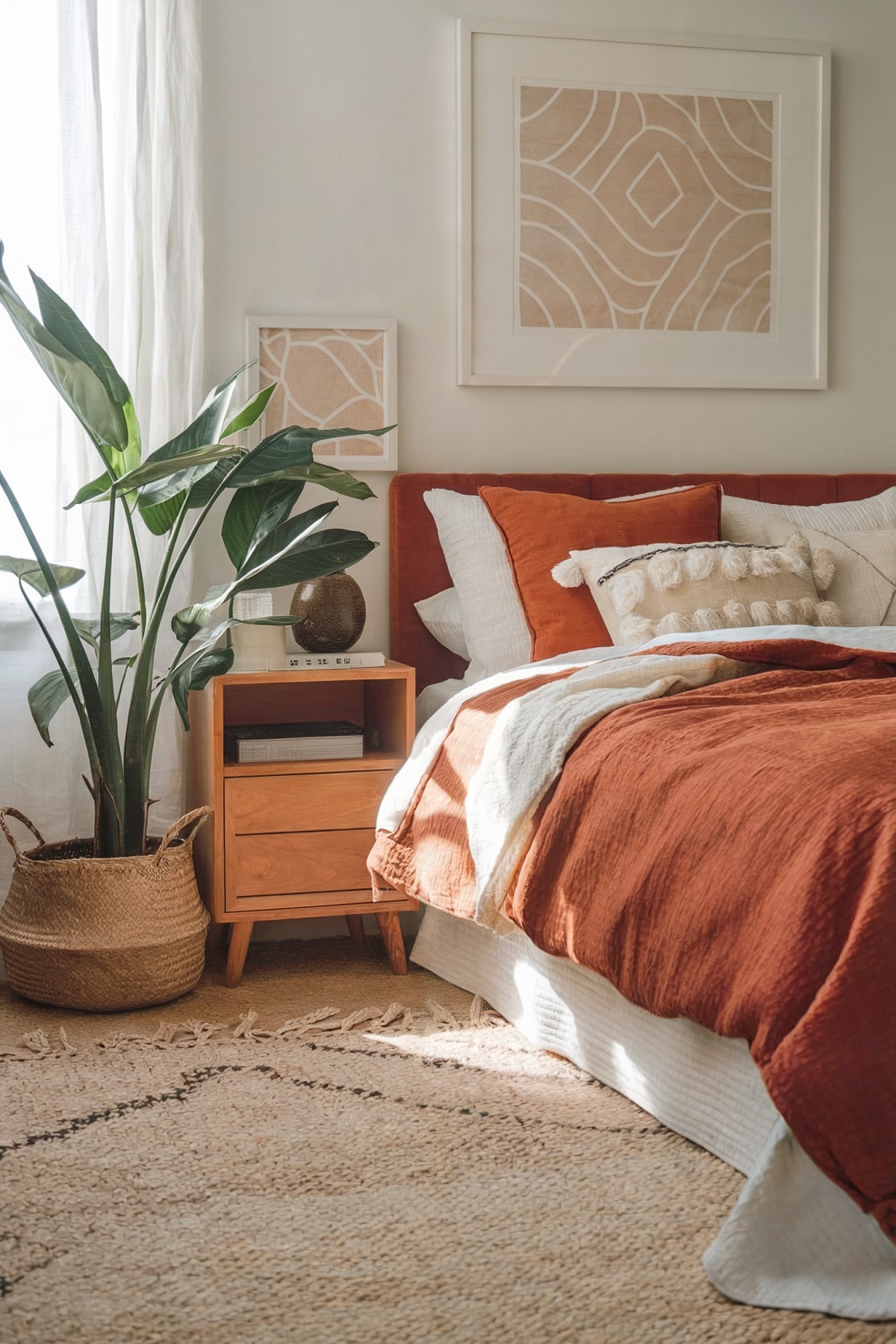 Cozy Rust Colour Boho Bedroom Setting