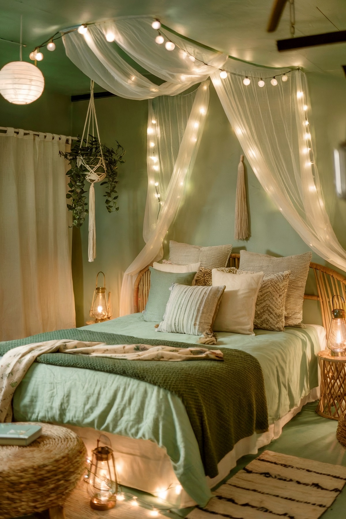 Cozy Sage Boho Bedroom Idea