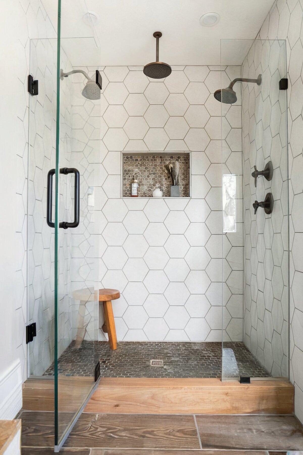 Farmhouse Bathroom Shower Ideas hexagon wall
