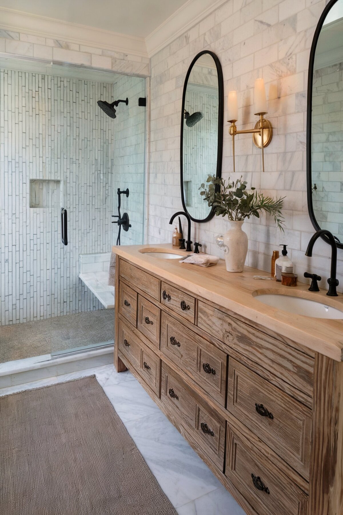 Farmhouse Bathroom Shower Ideas large rustic vanity