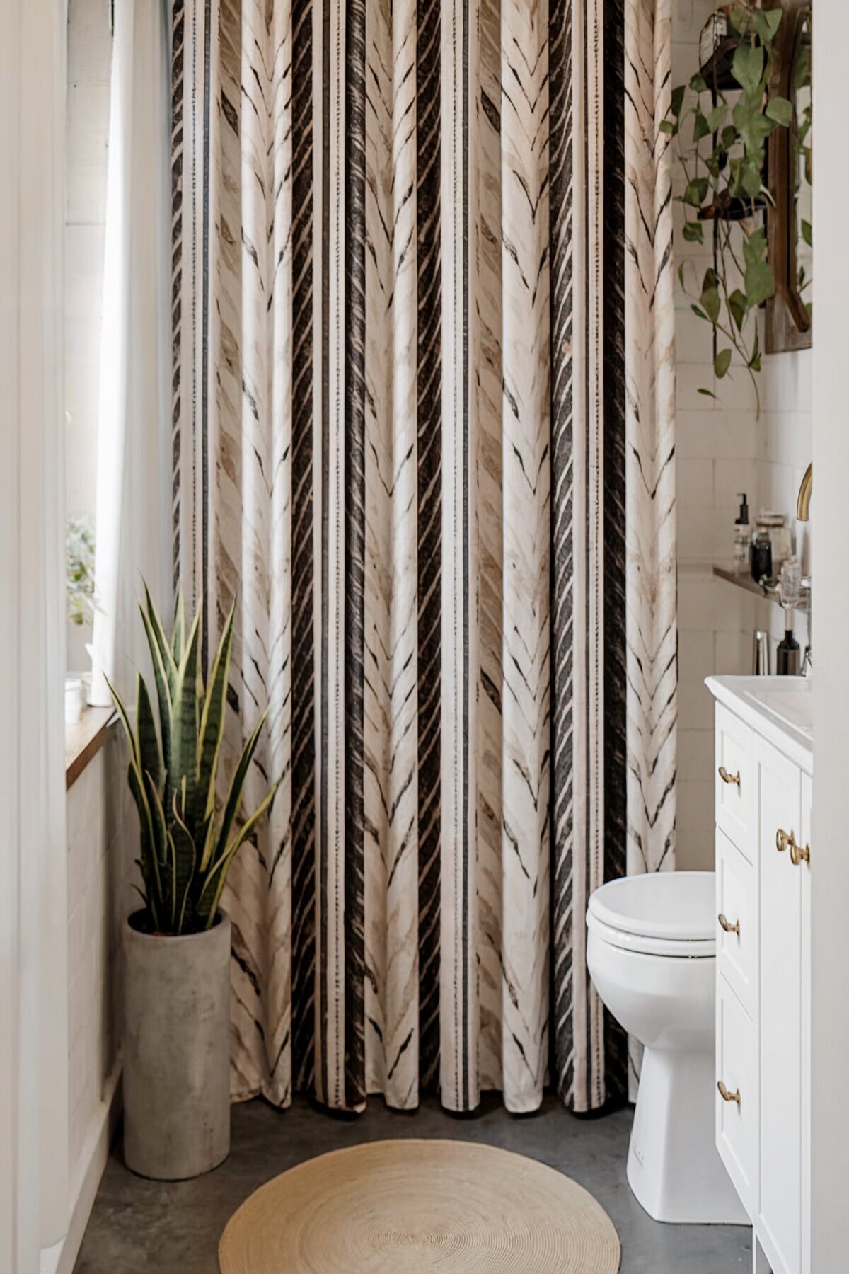 Farmhouse Bathroom Shower Ideas long elegant curtain