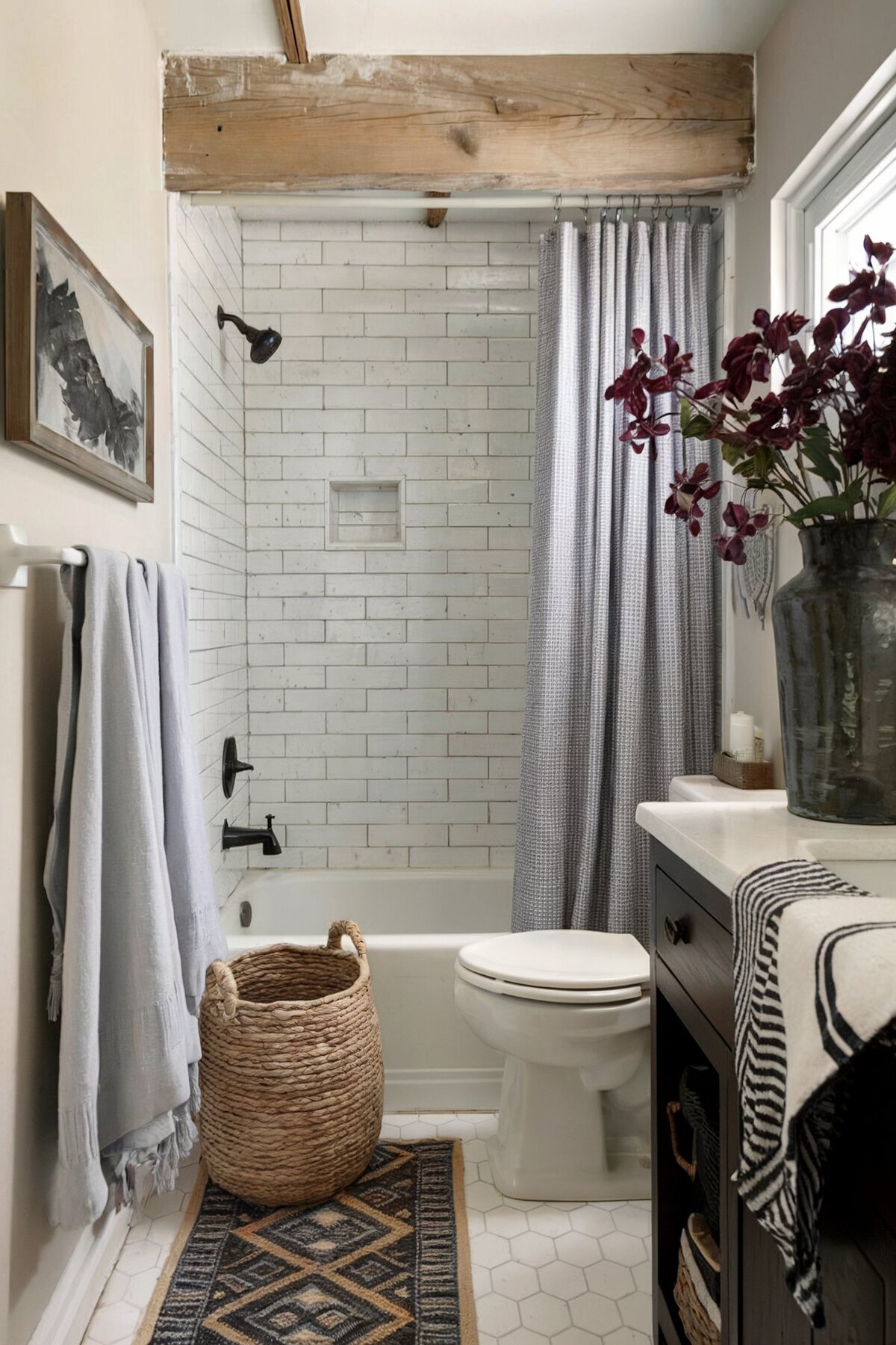 Farmhouse Bathroom Shower Ideas rustic curtains