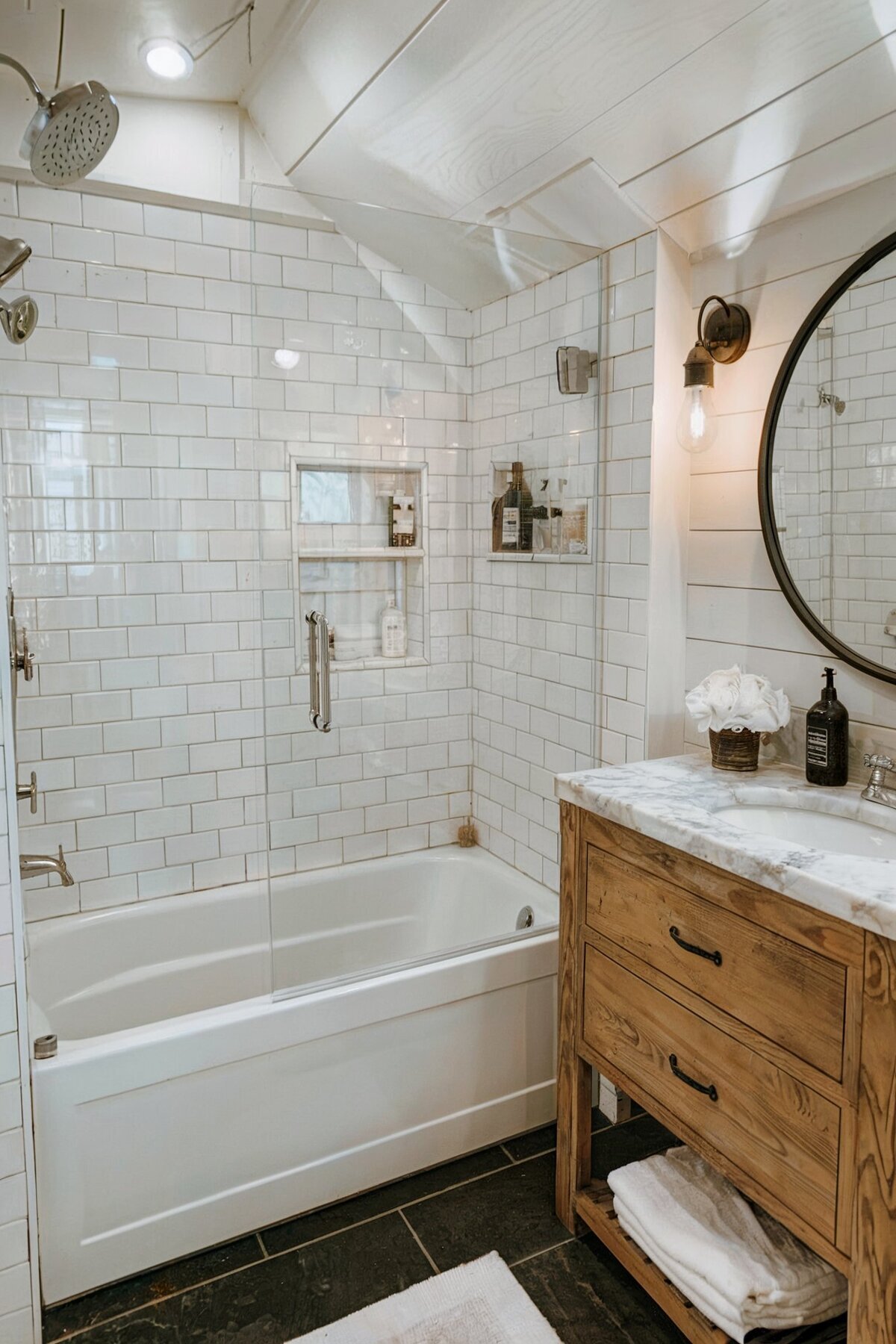 Farmhouse Bathroom Shower Ideas sliding door