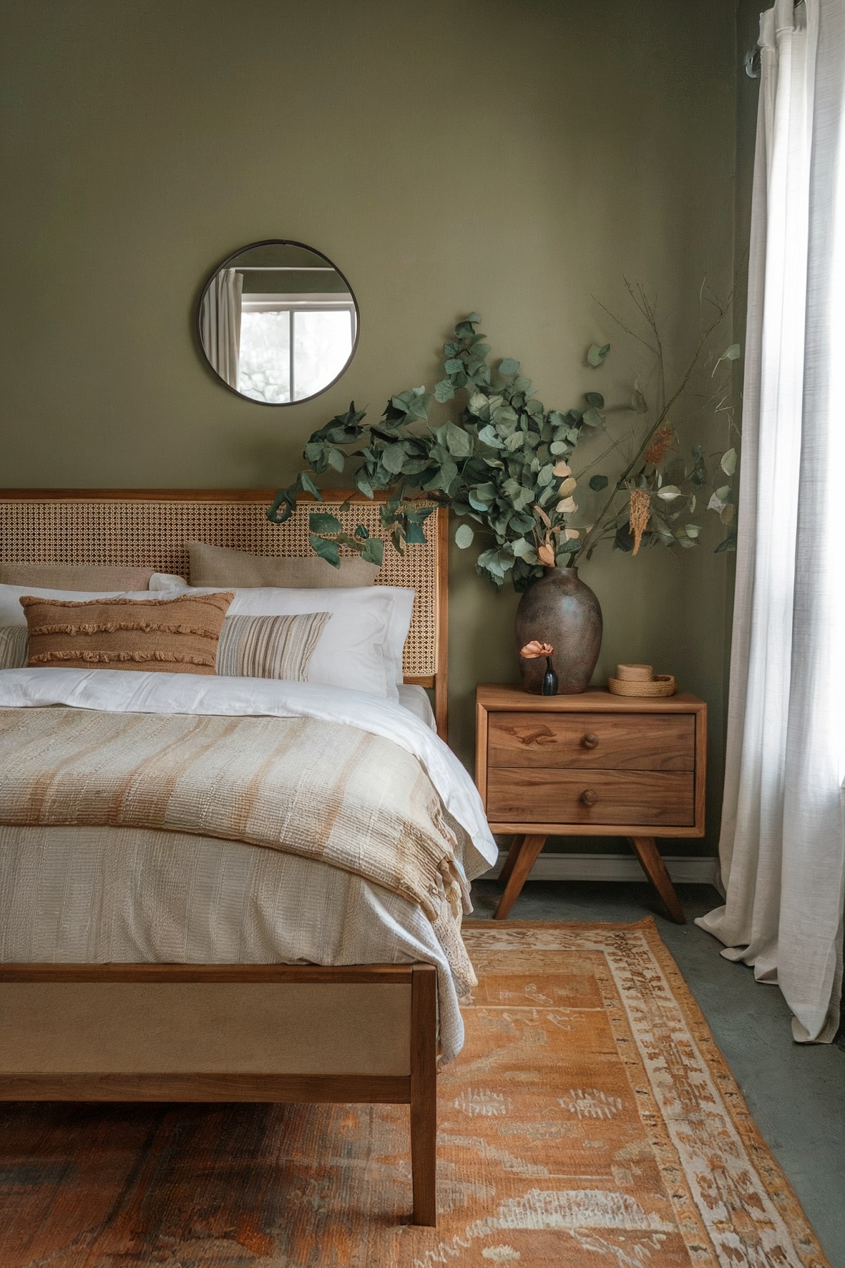 Green Wall Boho Cozy Bedrooom