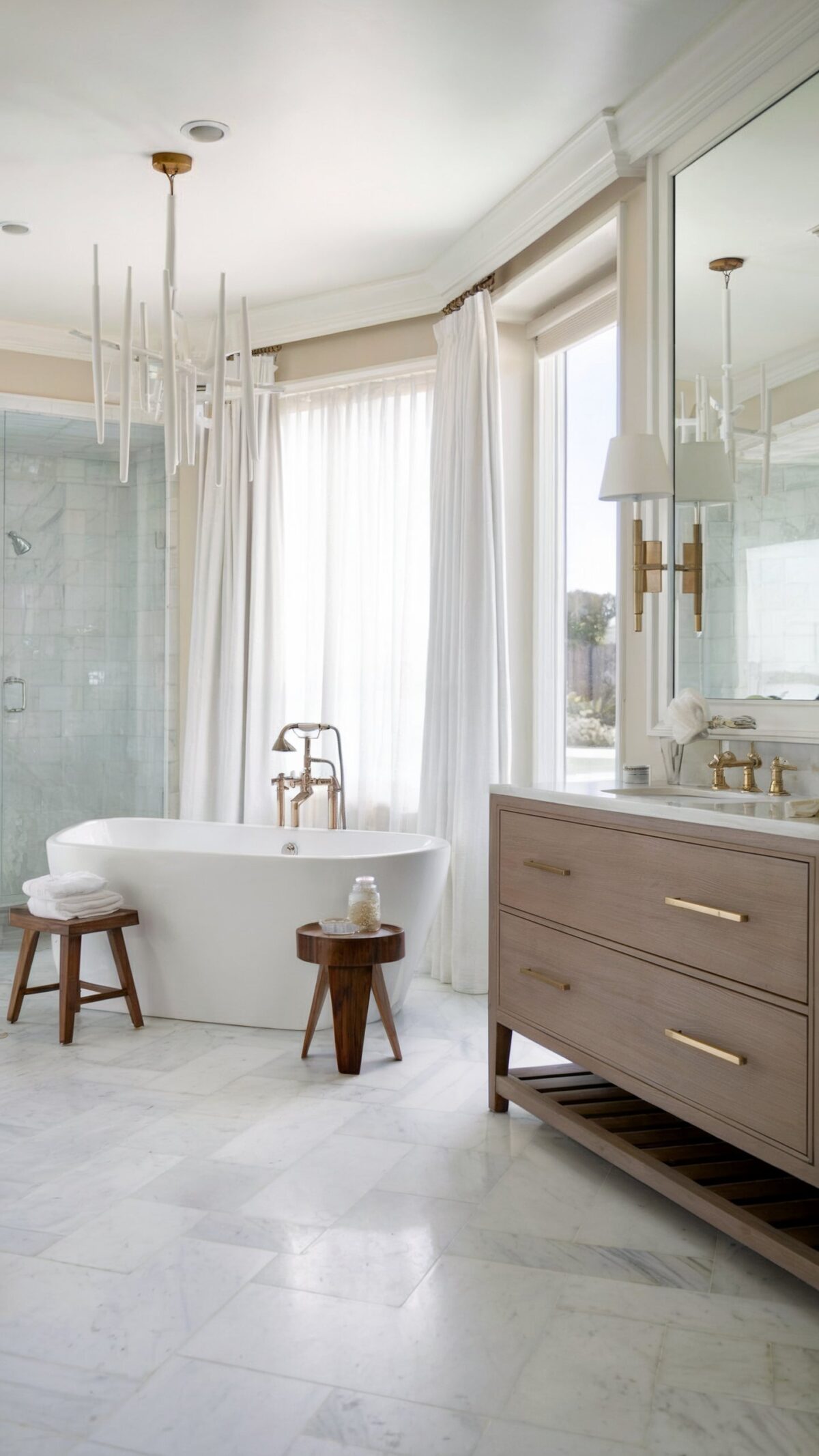 Luxury coastal bathroom decor with a spacious layout and elegant design