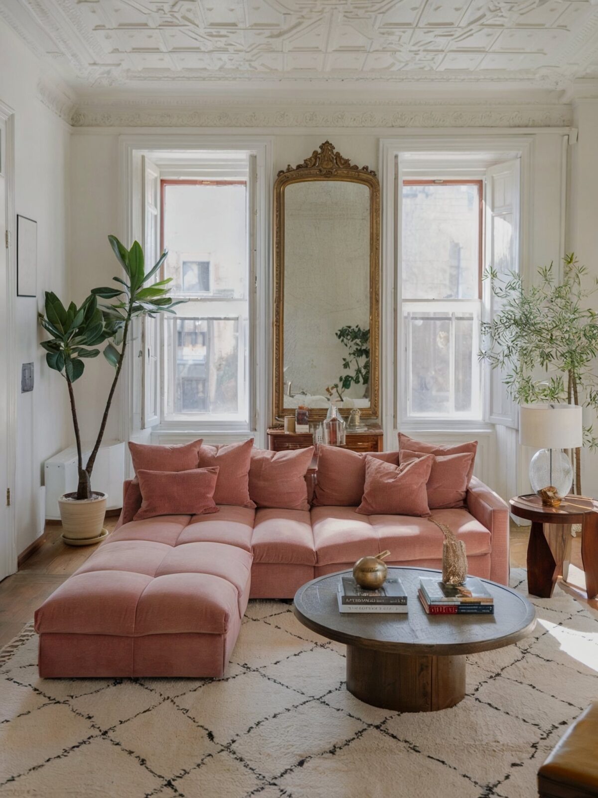 Modern Living Room Decor with Pink Accents