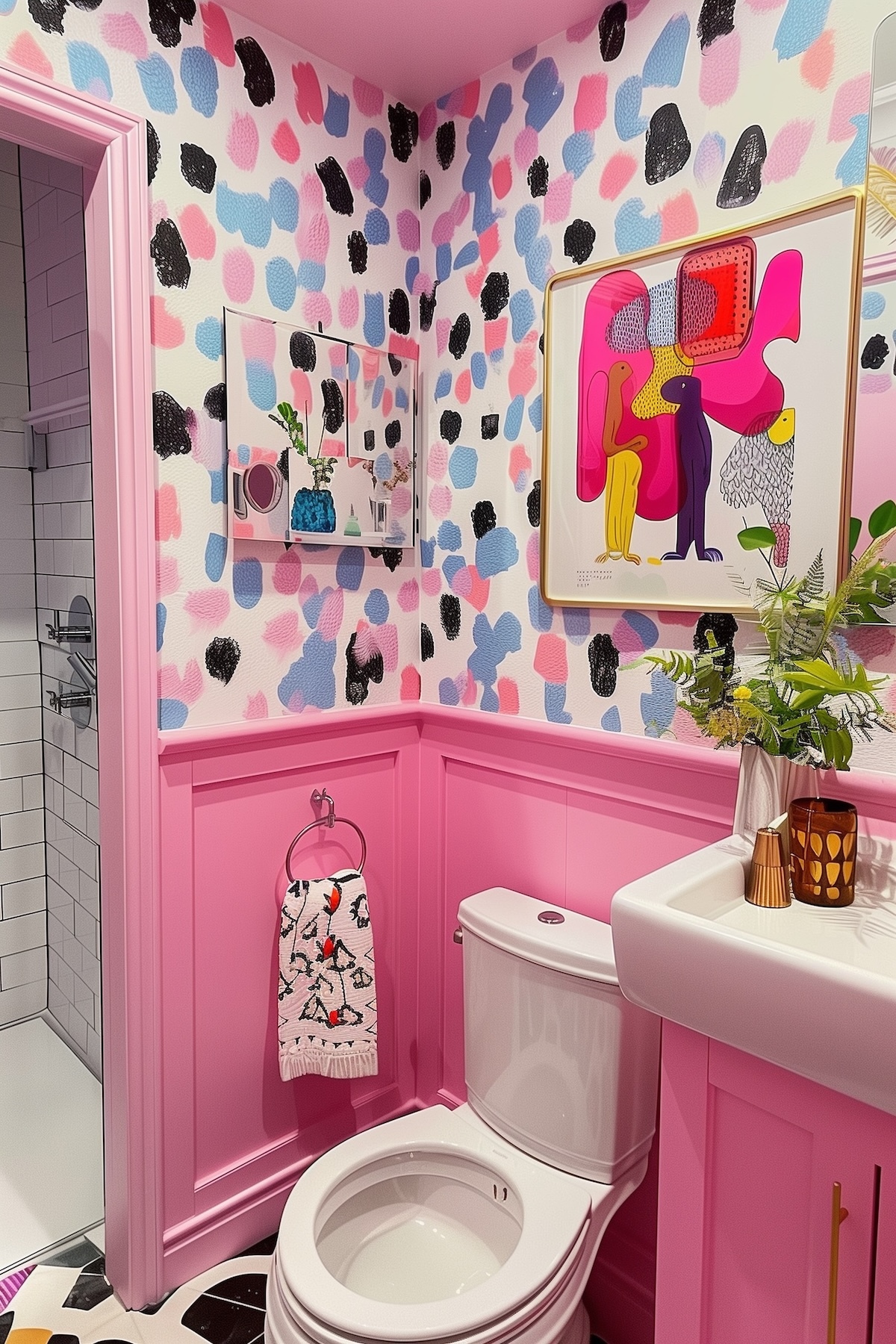 Pink eclectic bathroom decor