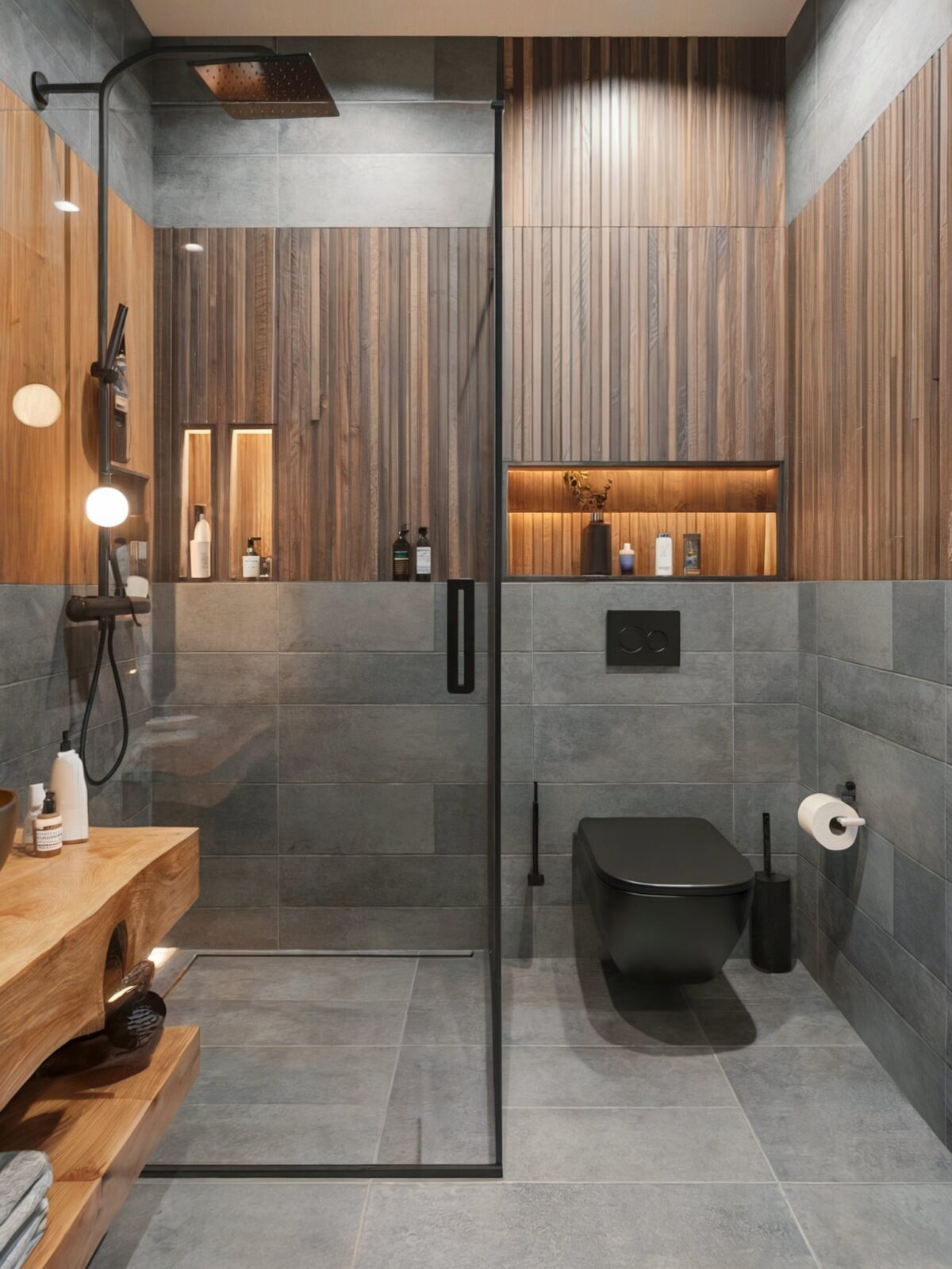 Small Apartment Bathroom with Modern Luxury and Wood Pattern Design