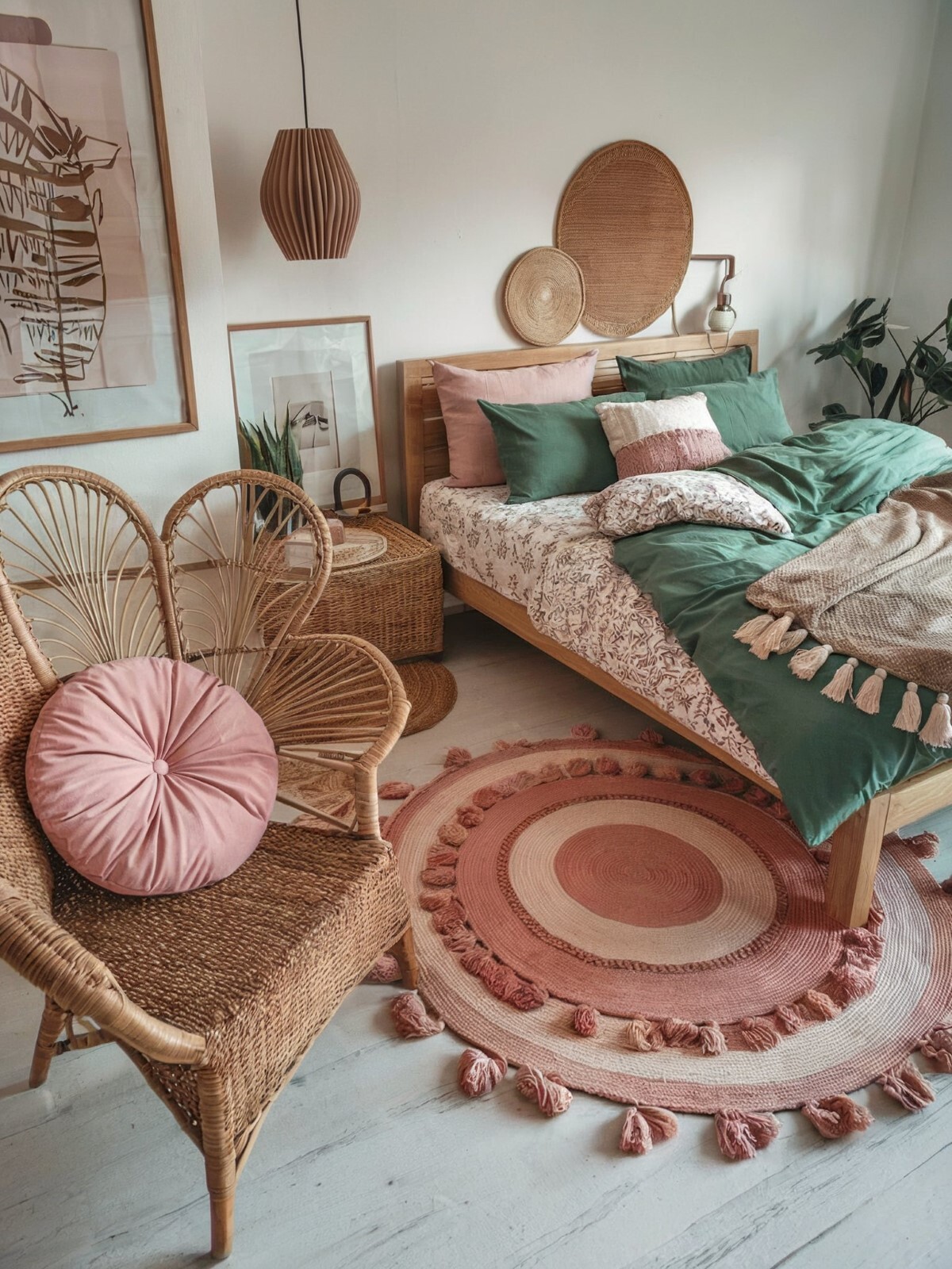 Small boho bedroom decor cozy bedroom setting wooden bed