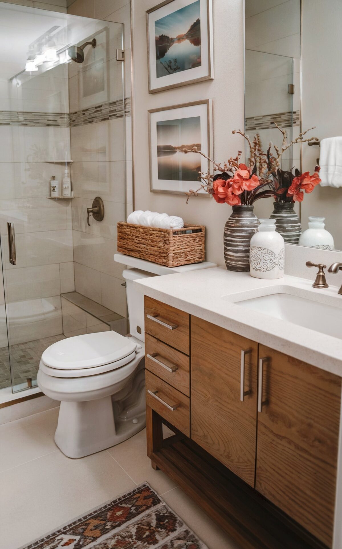 Small cute Modern Bathroom Decor Ideas with Warm Accents