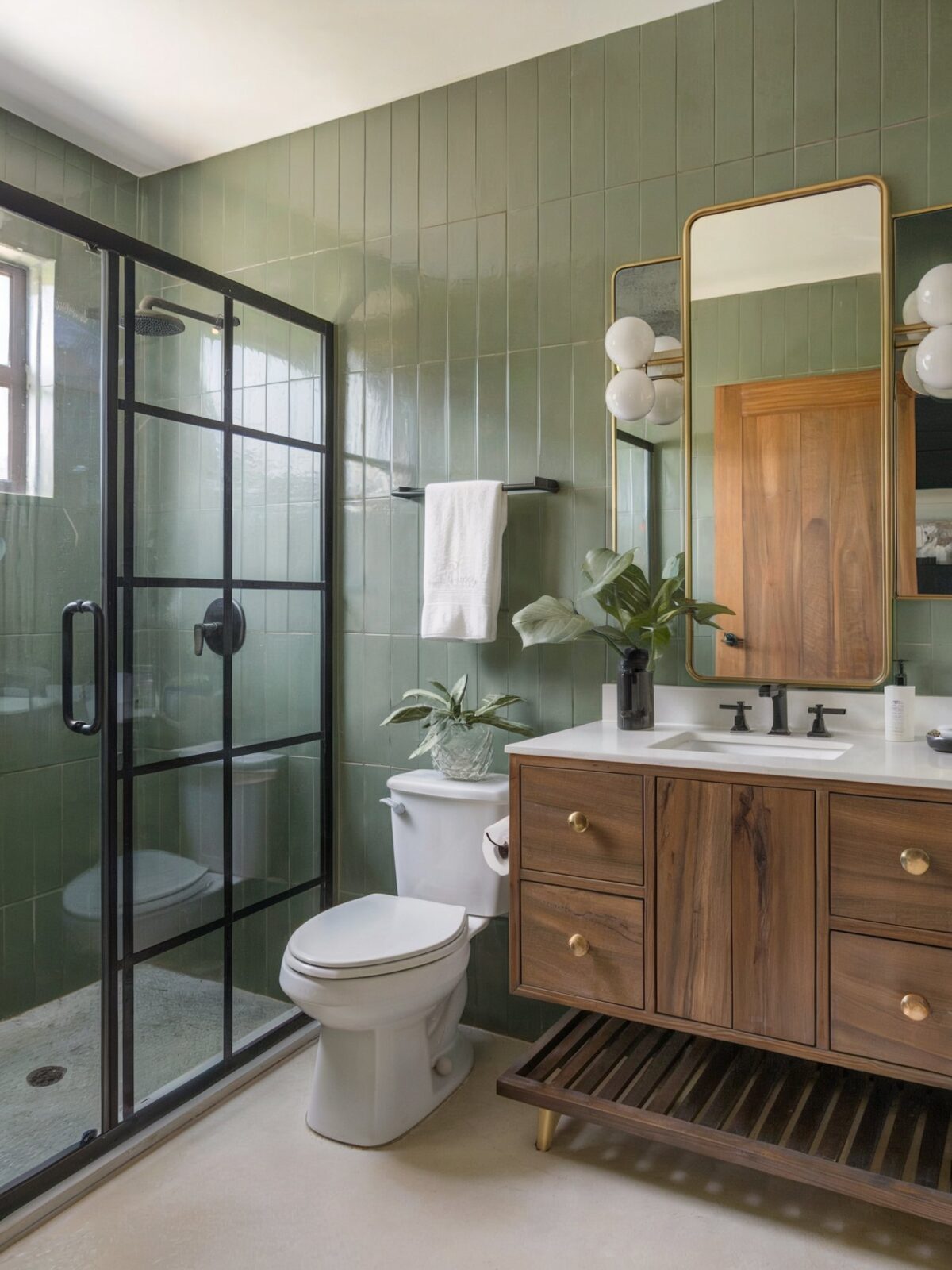 bathroom tiles design ideas small spaces luxury The walls are adorned with vertical green tiles