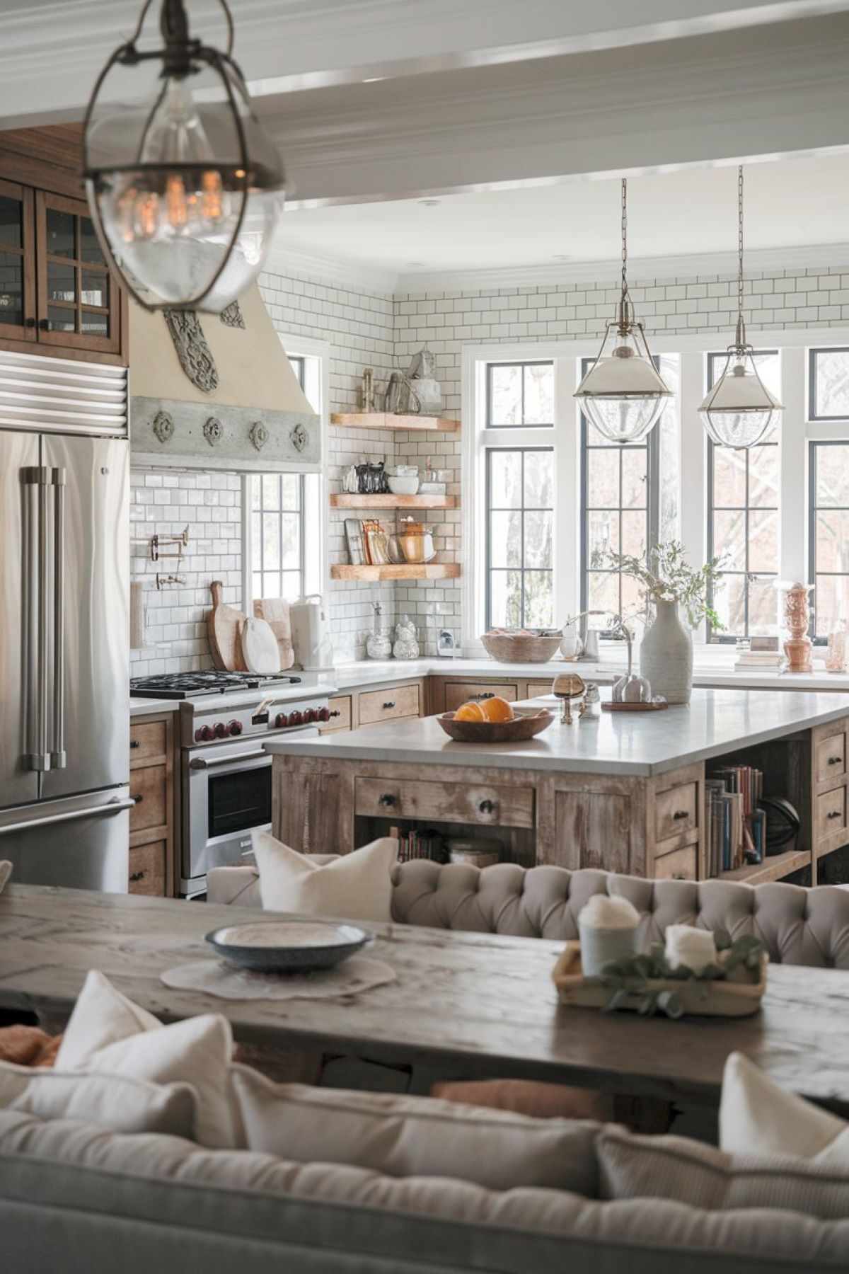 beautifully designed transitional farmhouse kitchen that blends classic and modern elements