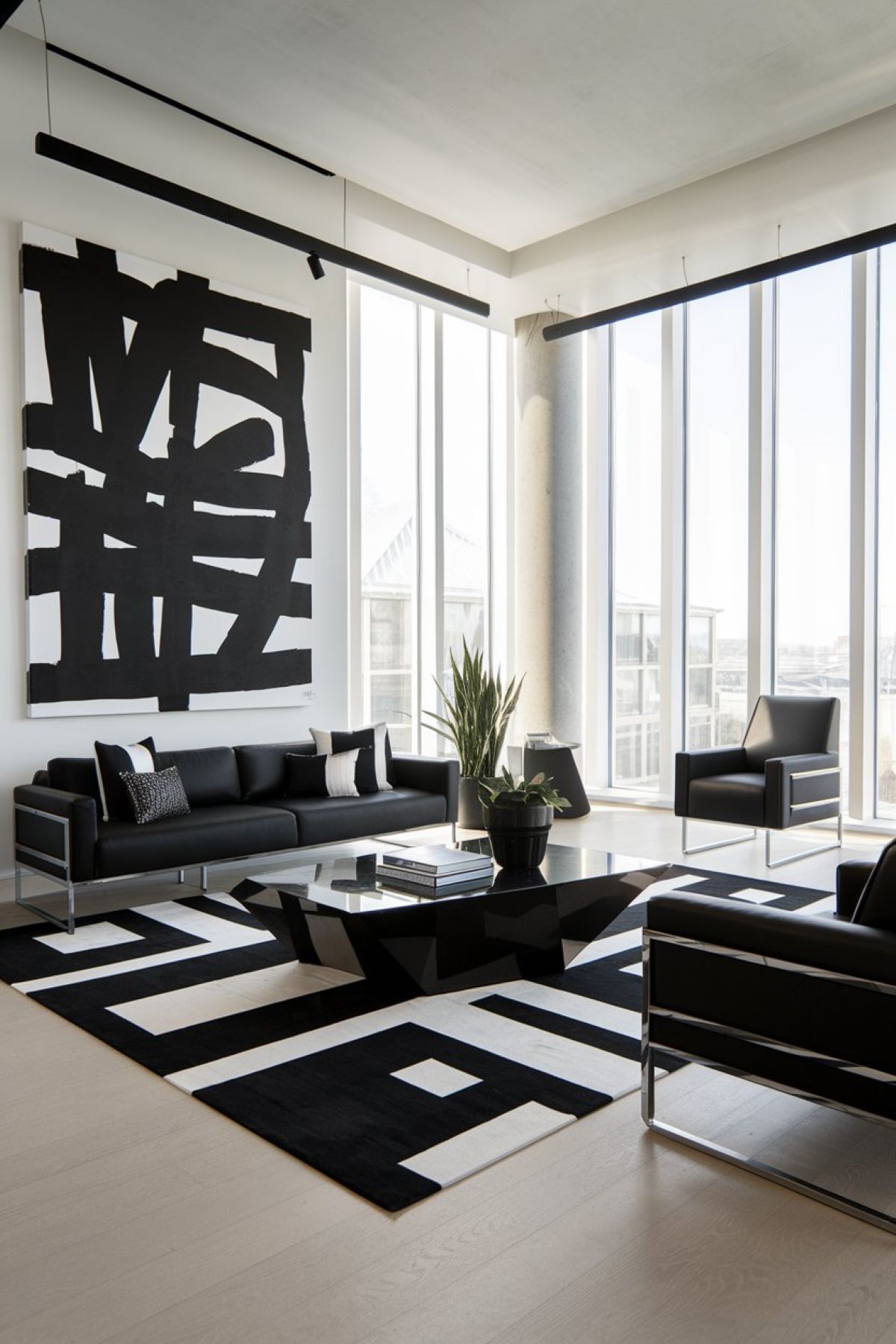 black and white living room decor modern artwork design