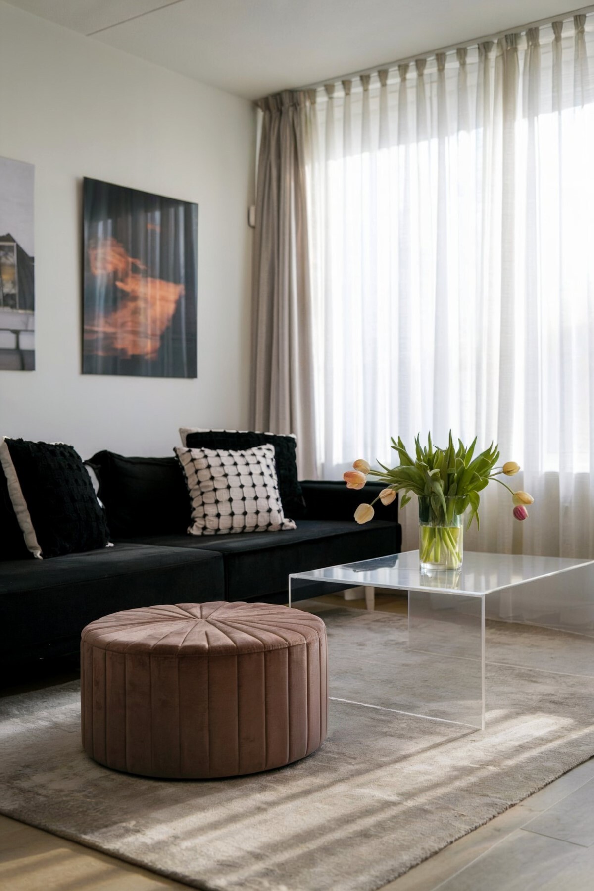 black and white living room decor modern interior design small living room with black sofa, white walls and ceilings