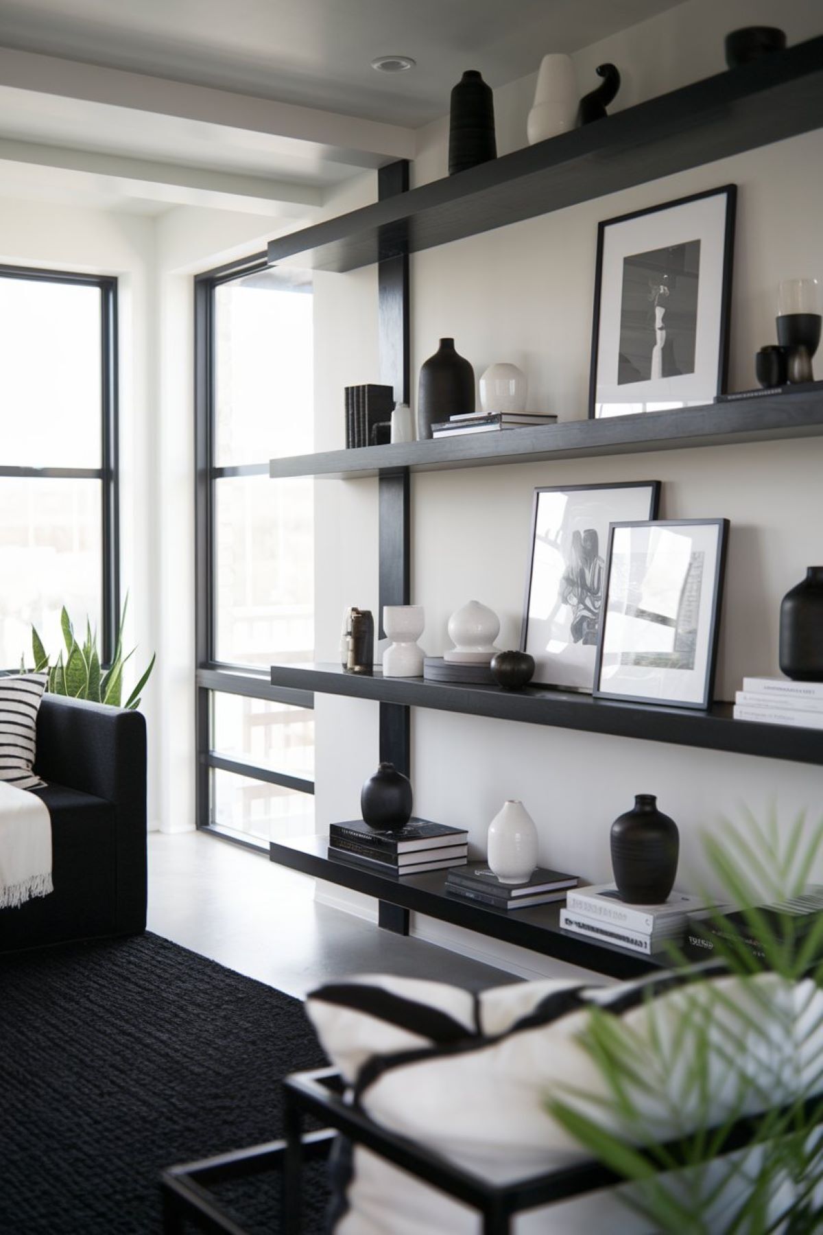 black shelf decor living room modern sleek and black shelf