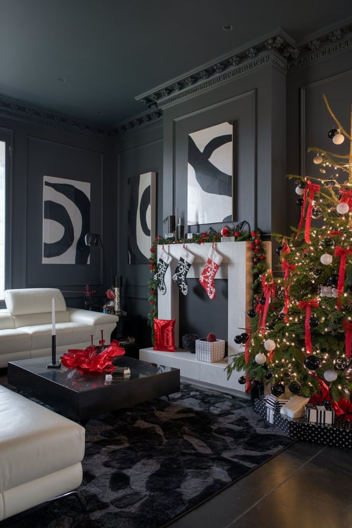 black white and red christmas decor living room modern design