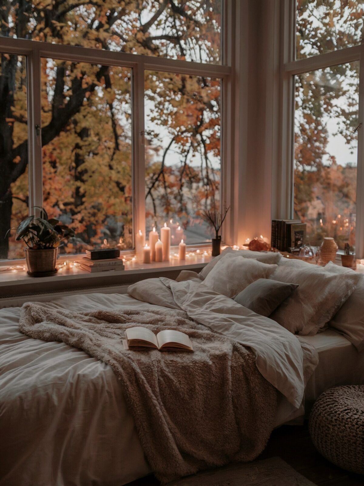 bohemian luxury bedroom furniture with a large window