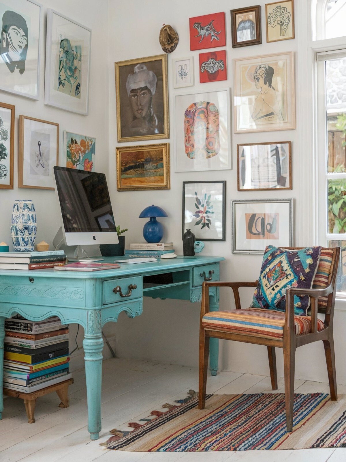 boho chic home office decor vibrant and eclectic home office with turquoise desk