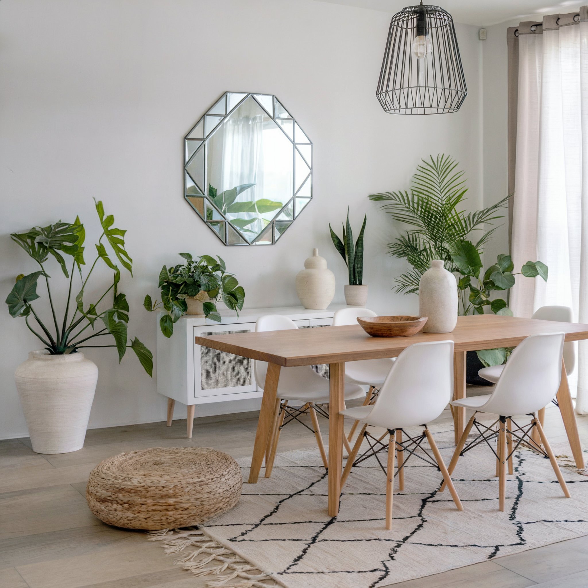 boho dining room on a budget neutral colors green plants