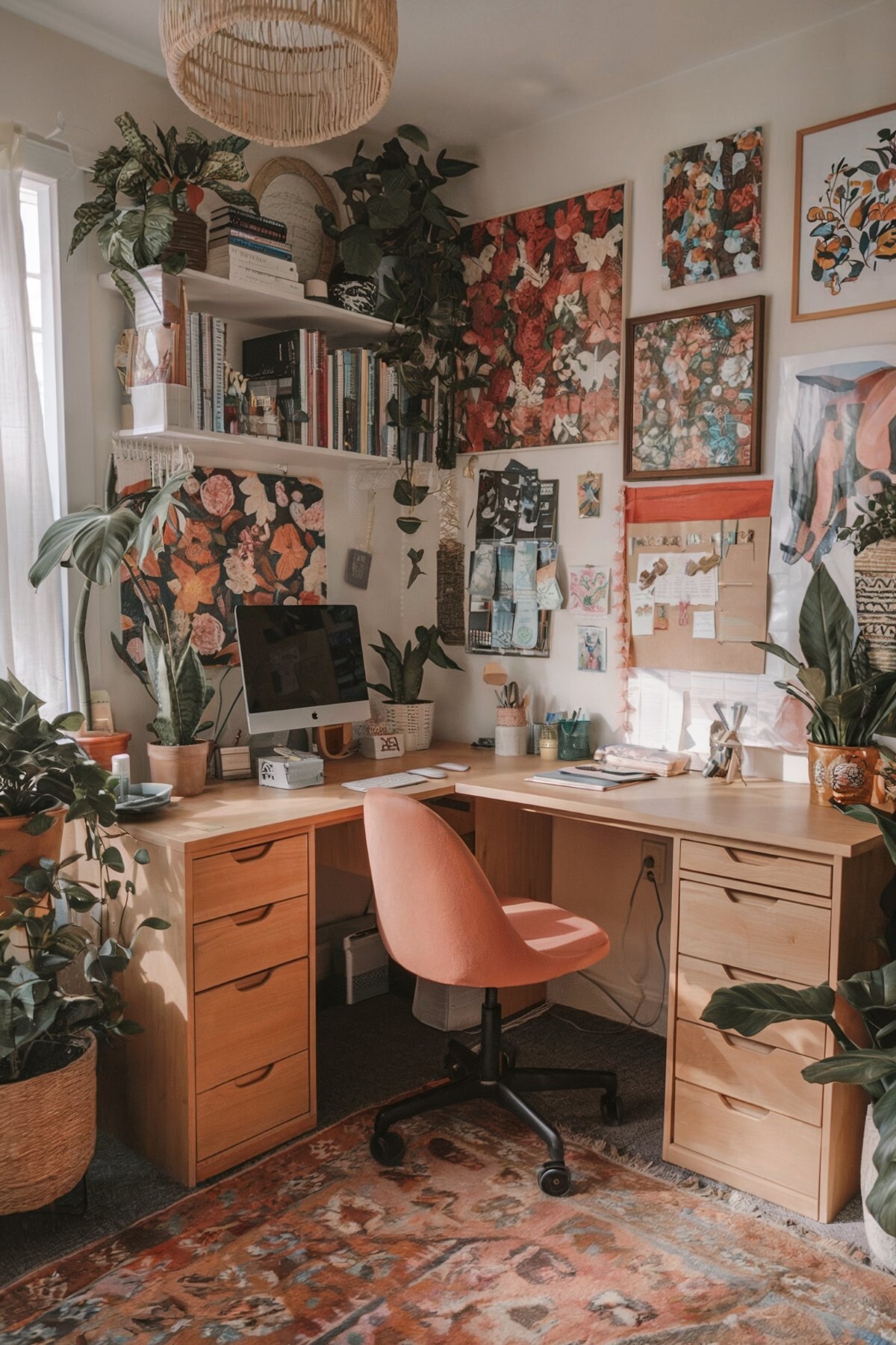 boho home office ideas colorful vibrant home office space with colorful artwork and floral patterns