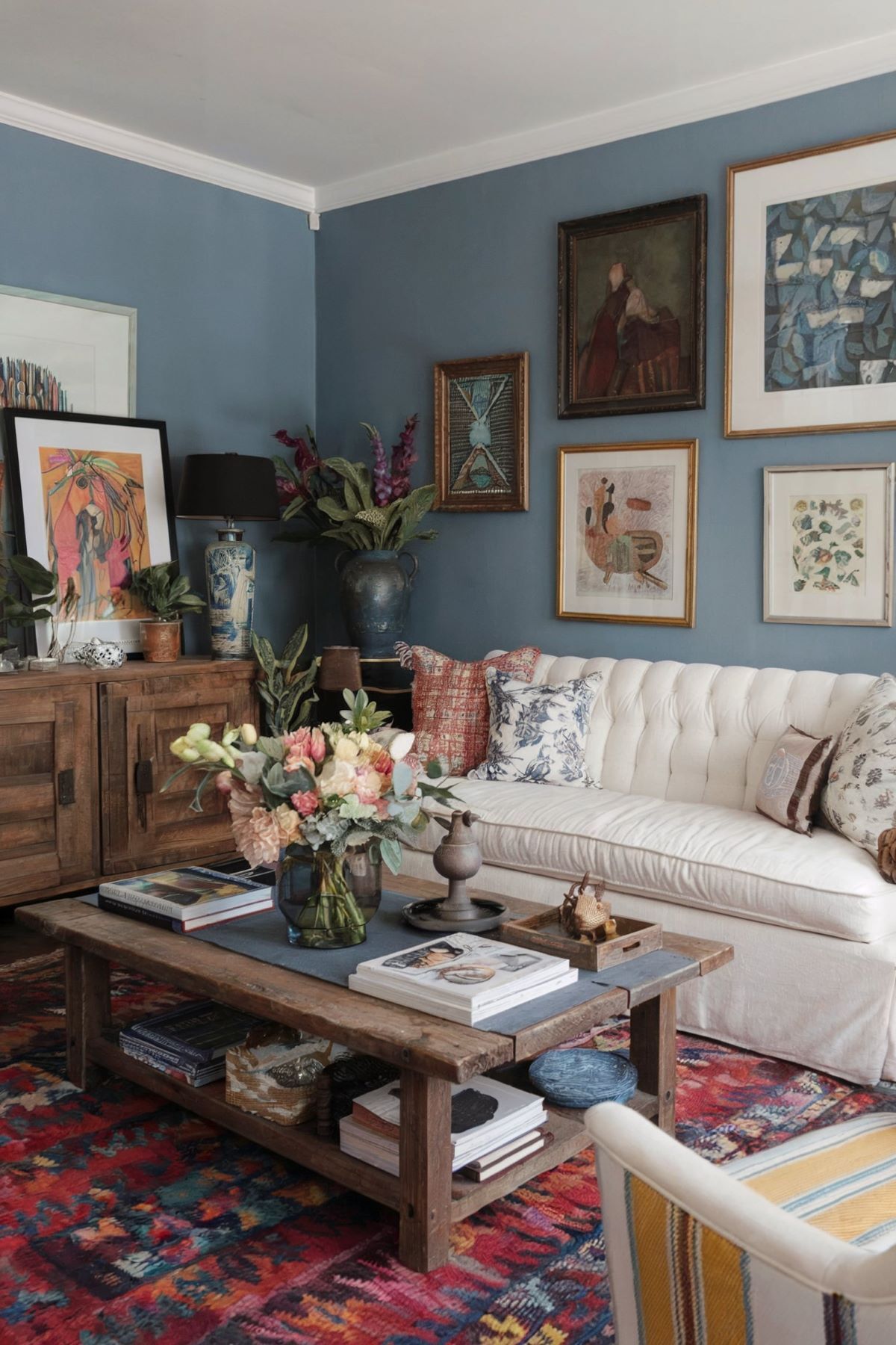 boho living room decor blue