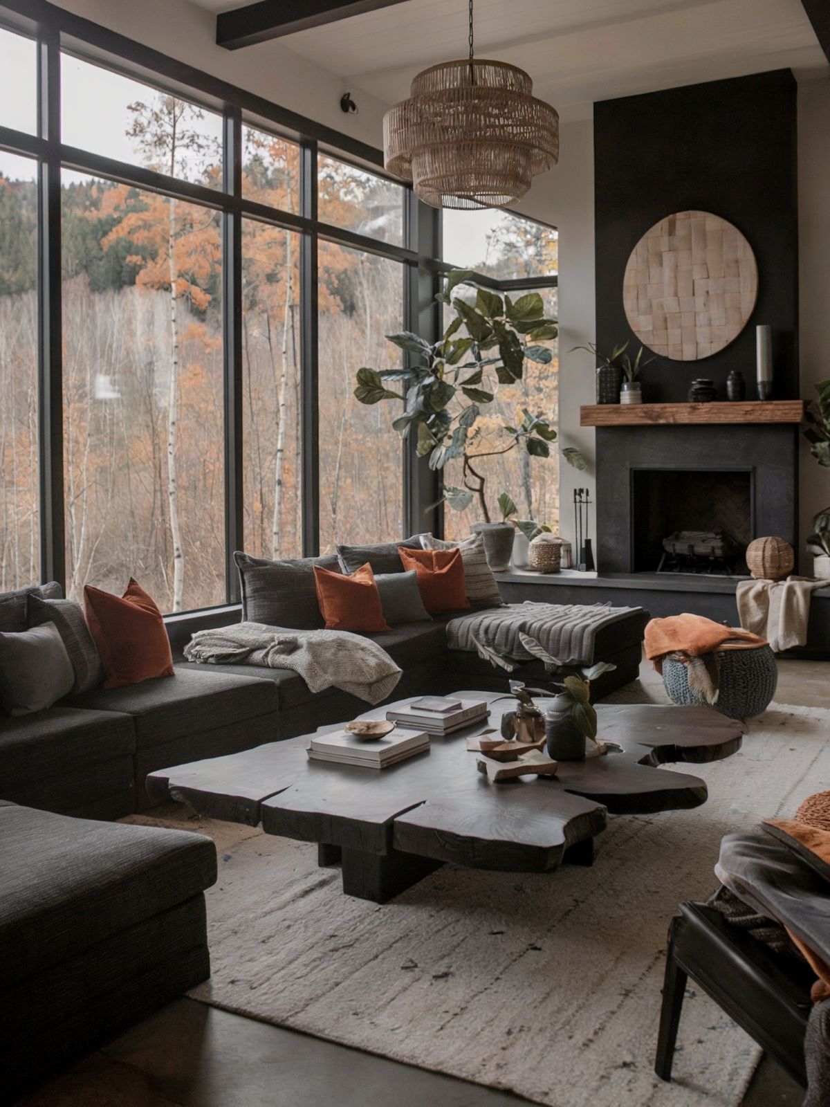 boho living room decor dark wood