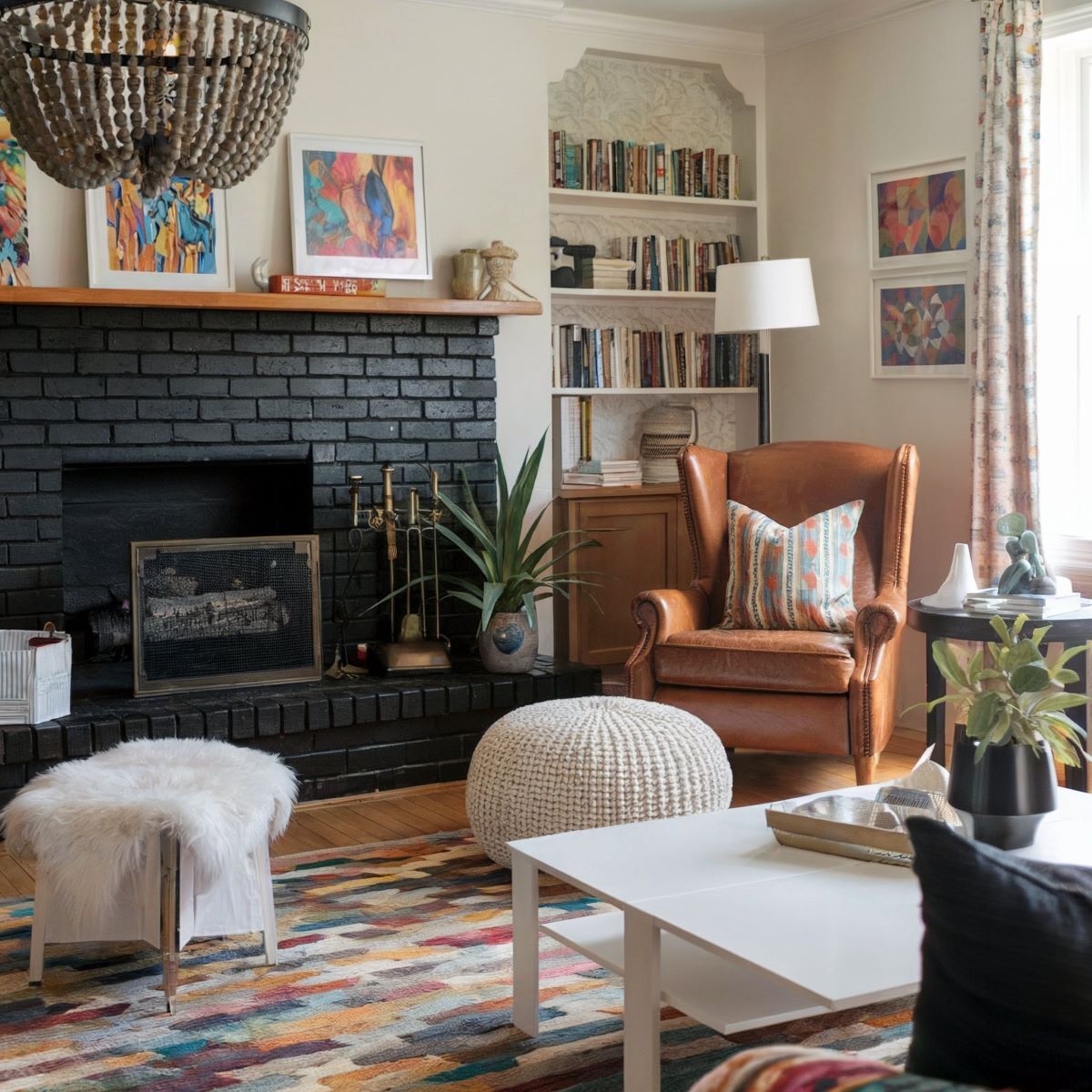 boho living room decor fireplace