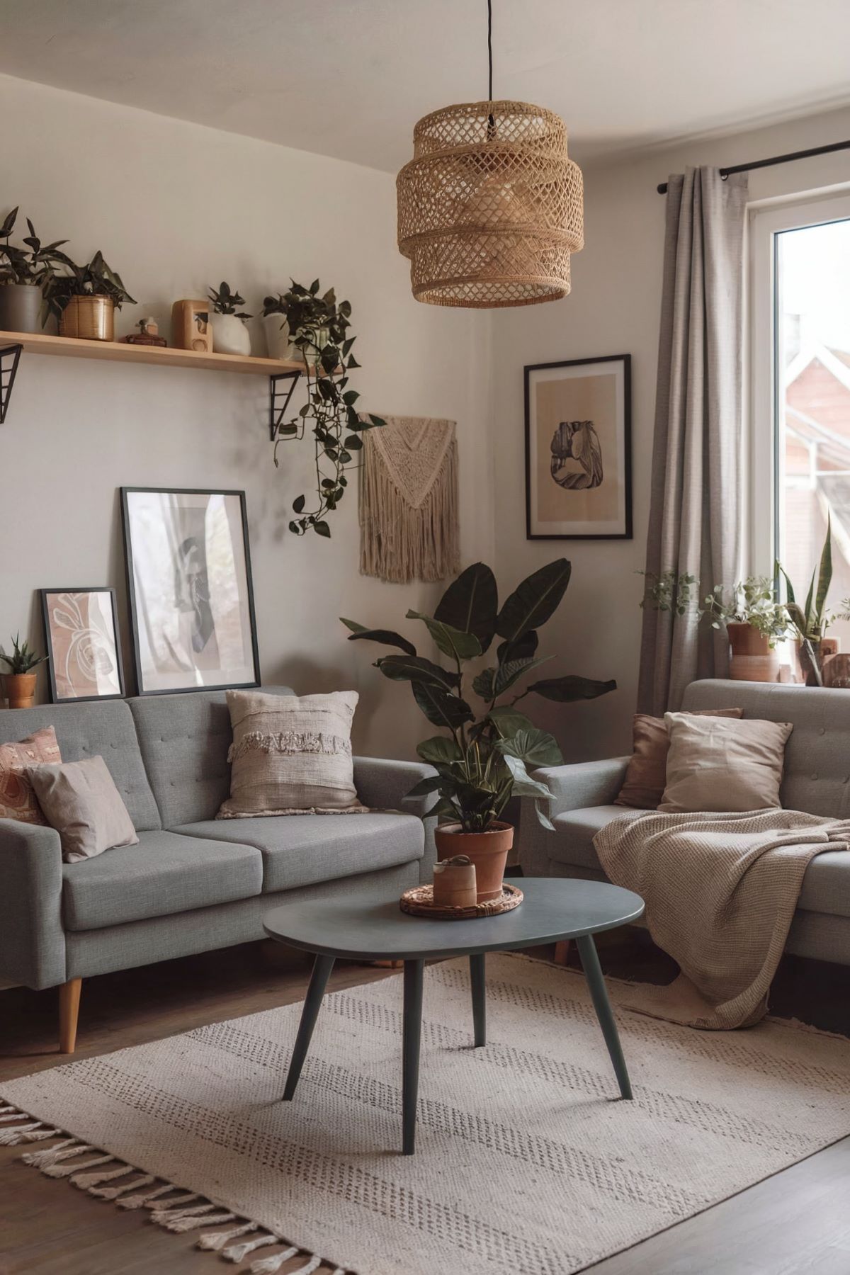 boho living room decor gray couch