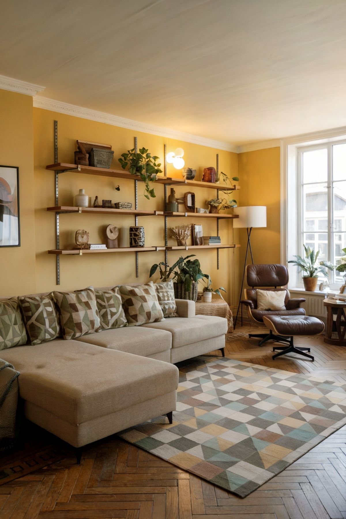 boho living room decor light yellow wall