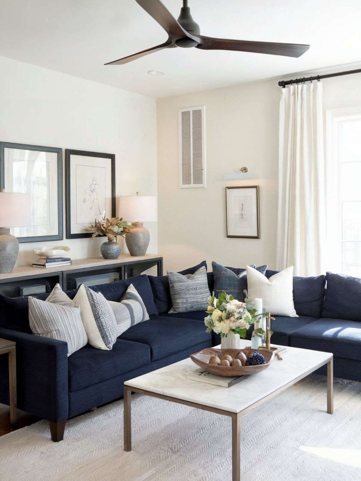 boho living room decor navy couch