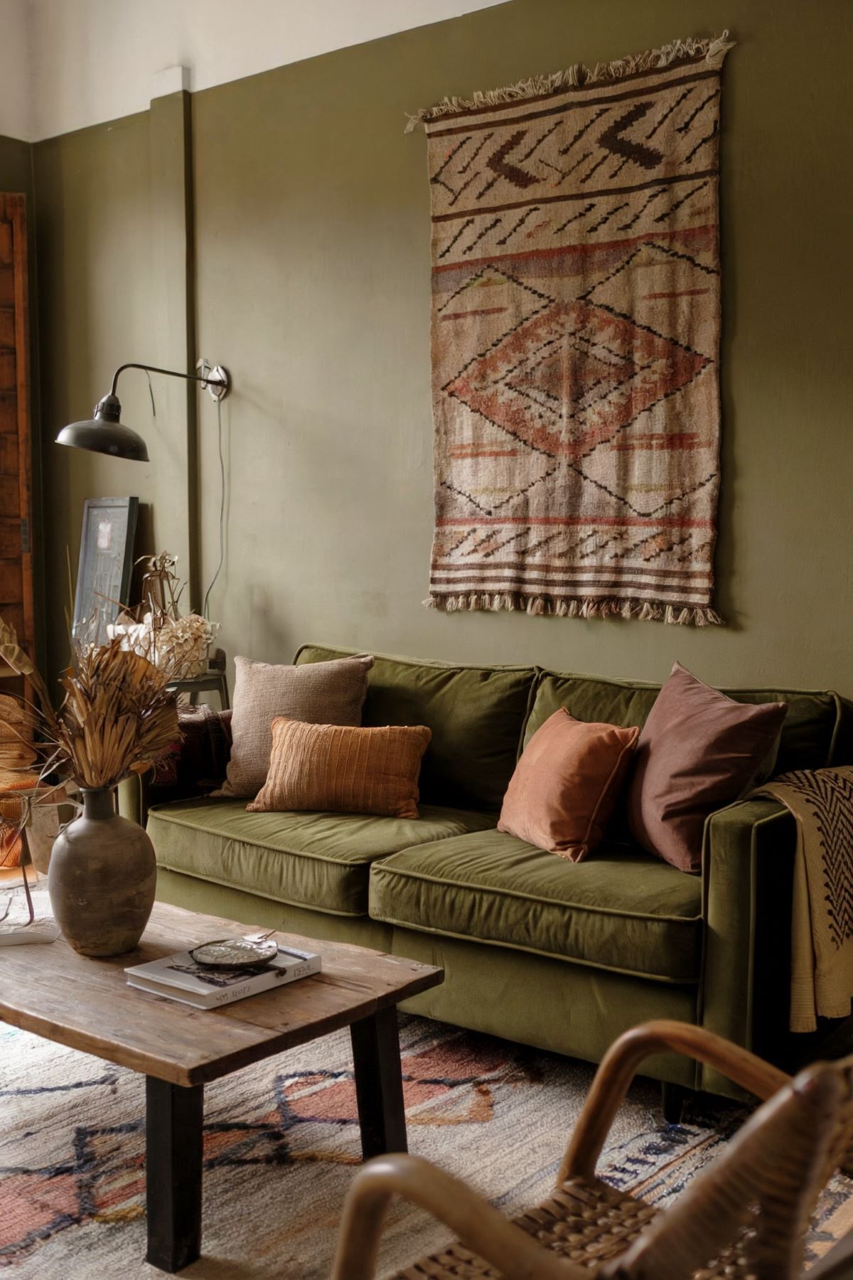 boho living room decor olive green