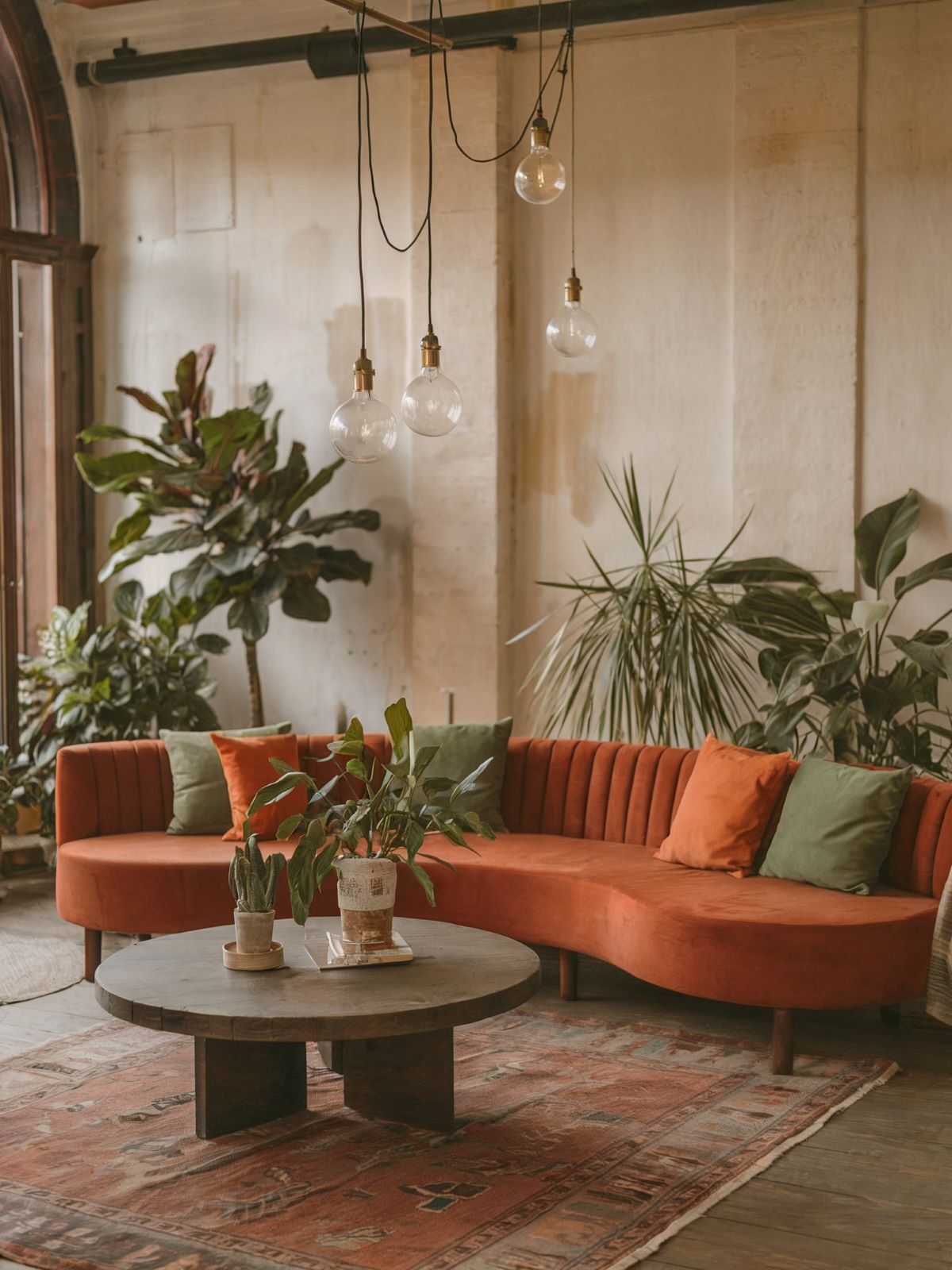 boho living room decor orange