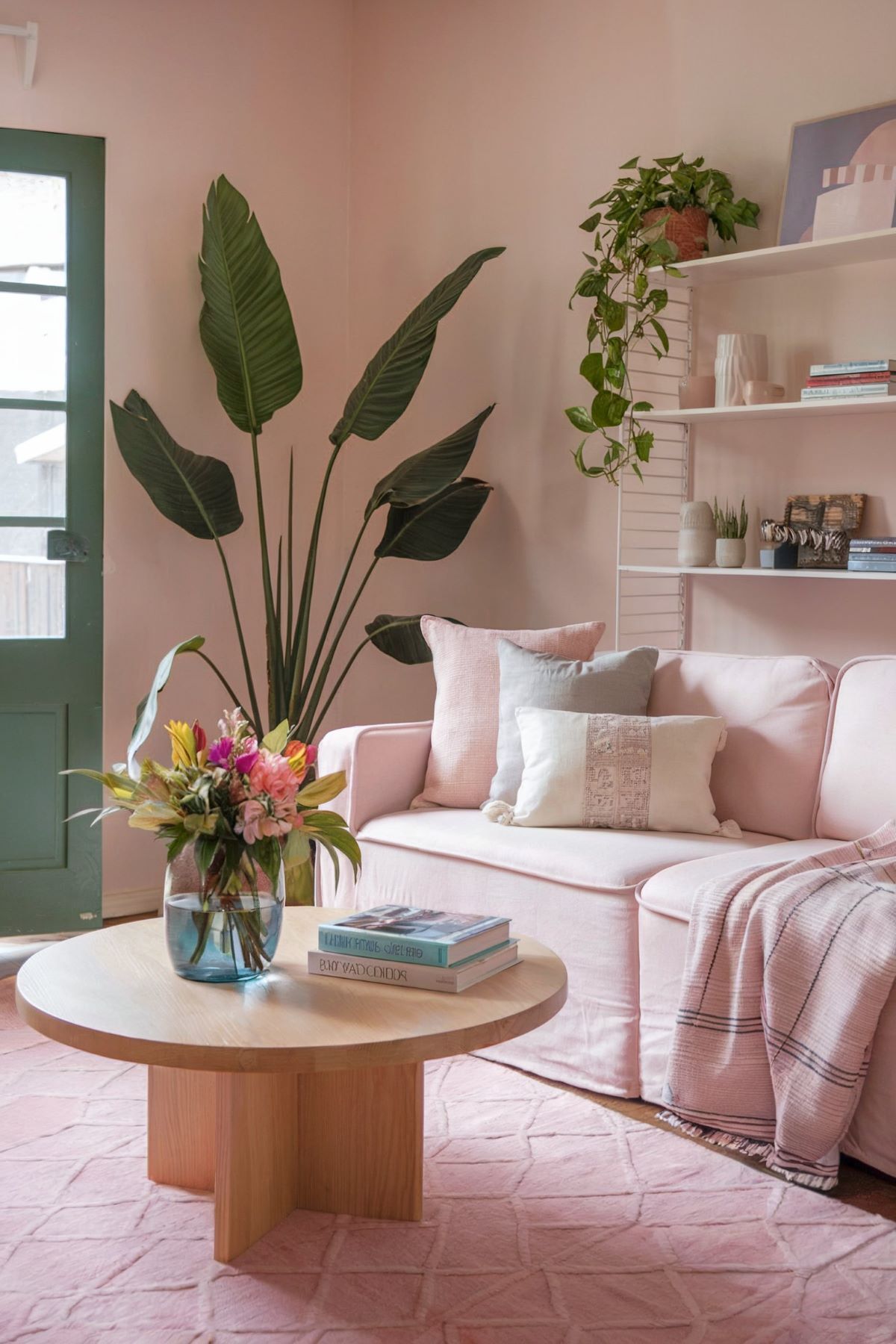 boho living room decor pink