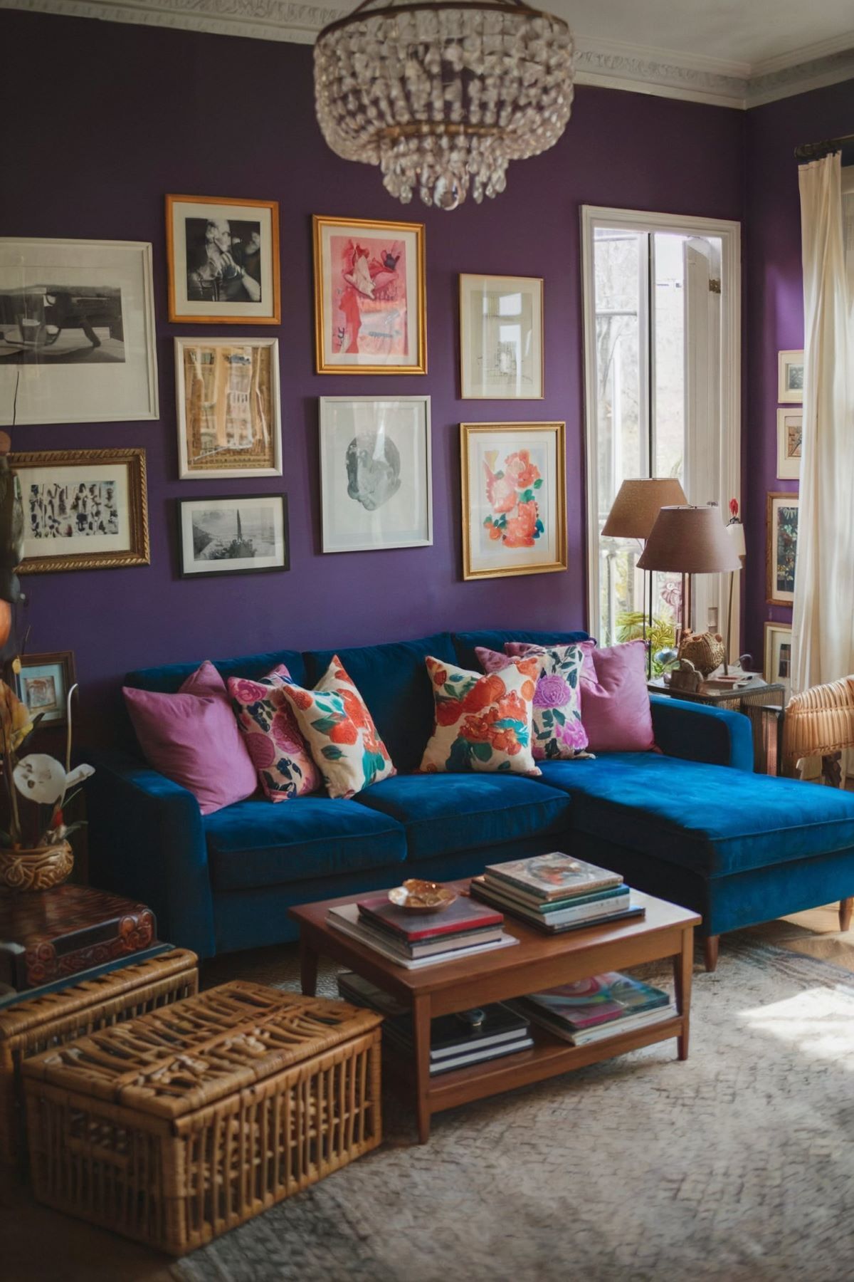 boho living room decor purple