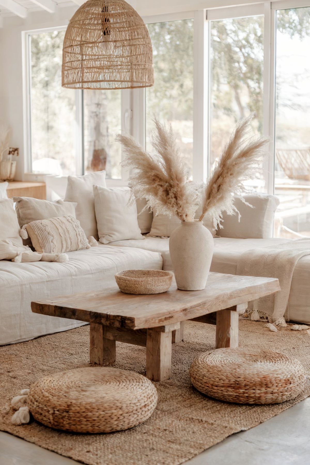 boho living room decor white