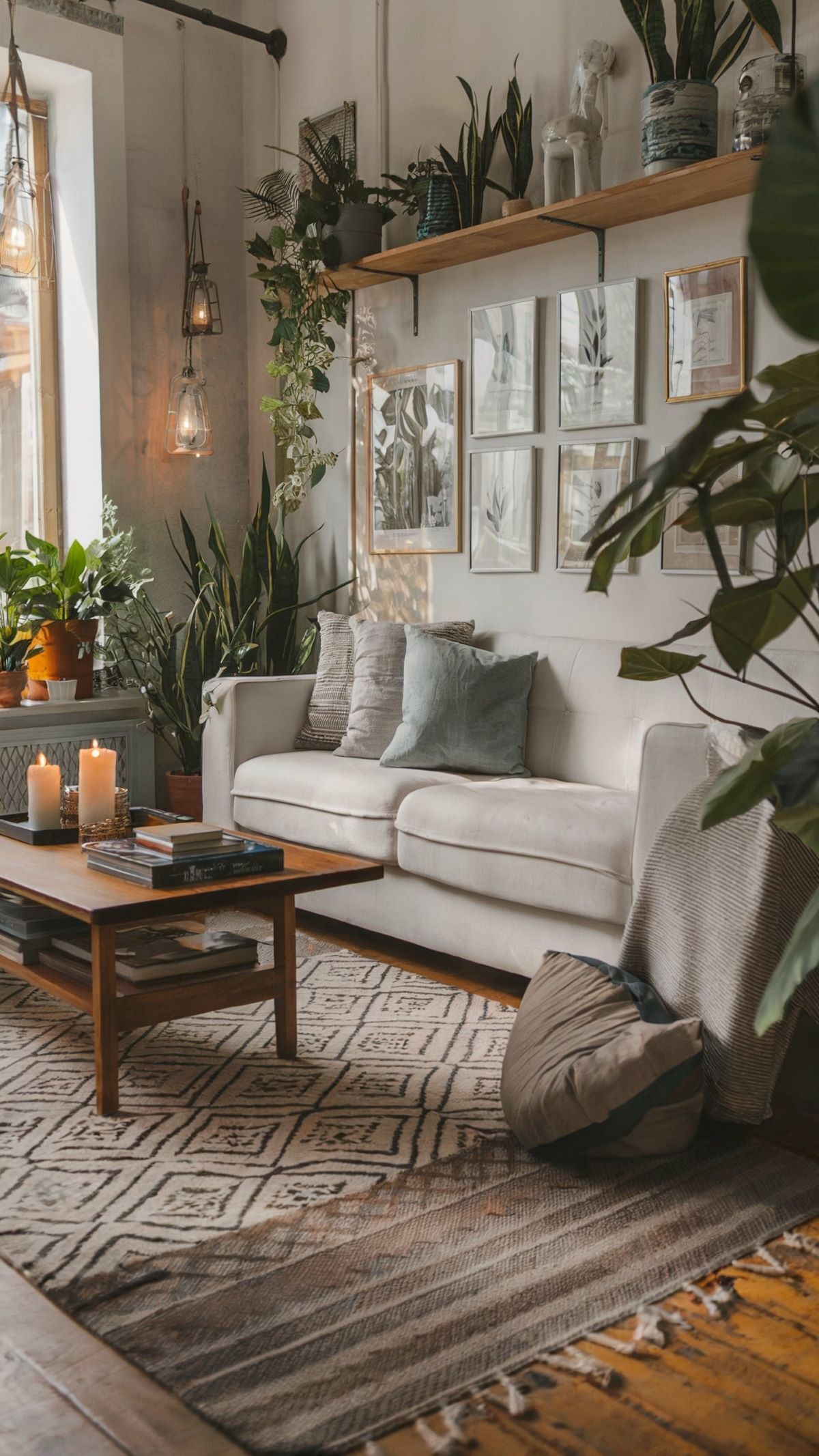boho living room decor with plants