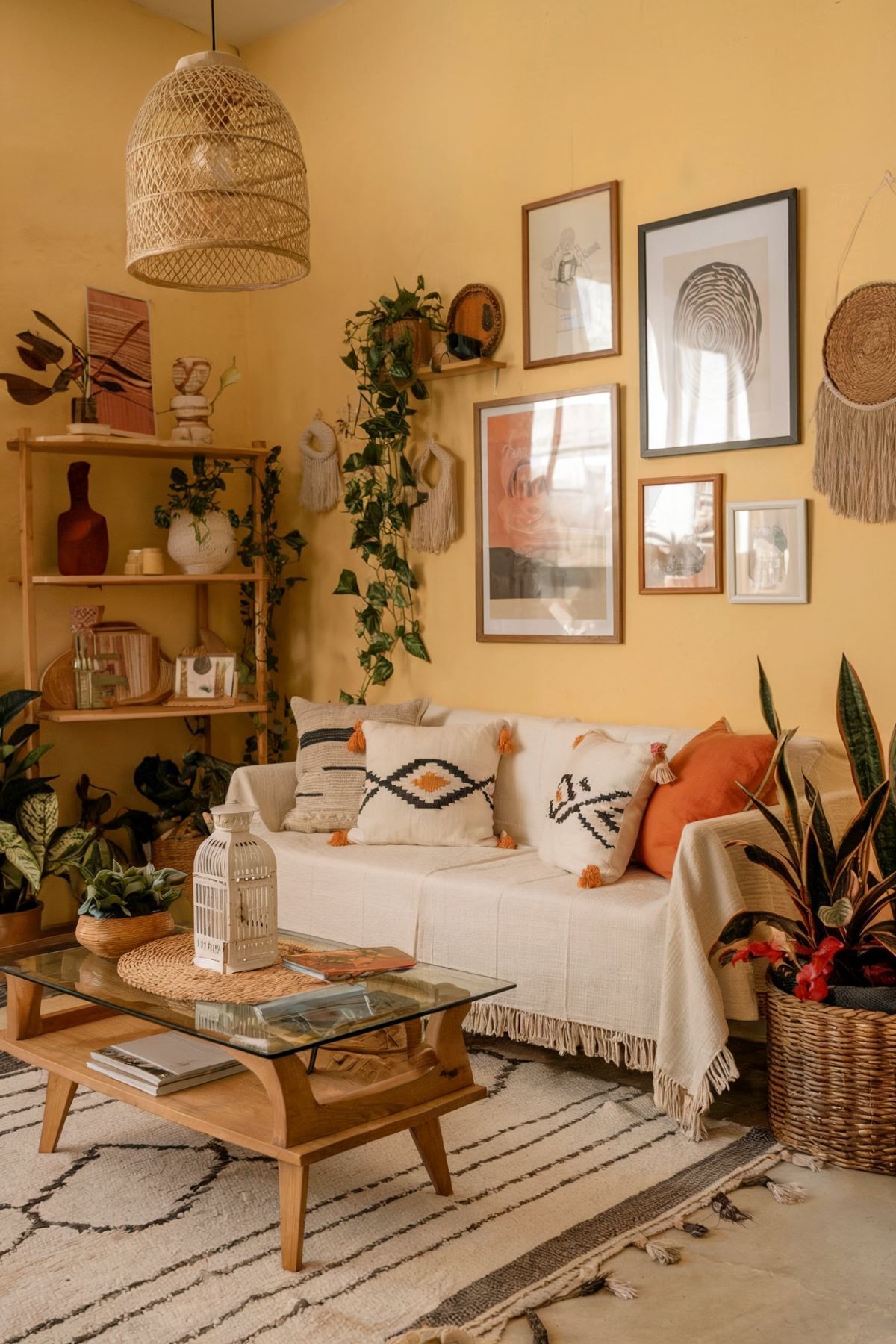 boho living room decor yellow