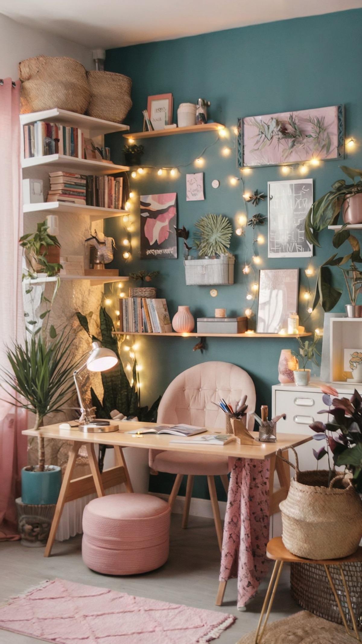 boho pink home office aesthetically pale pink designed workspace